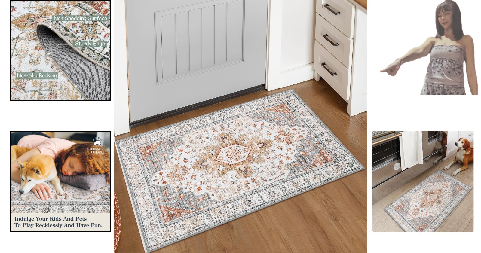 Beige/Gold Vintage Washable Rug 2×3 – Perfectly Designed for Everyday Elegance
