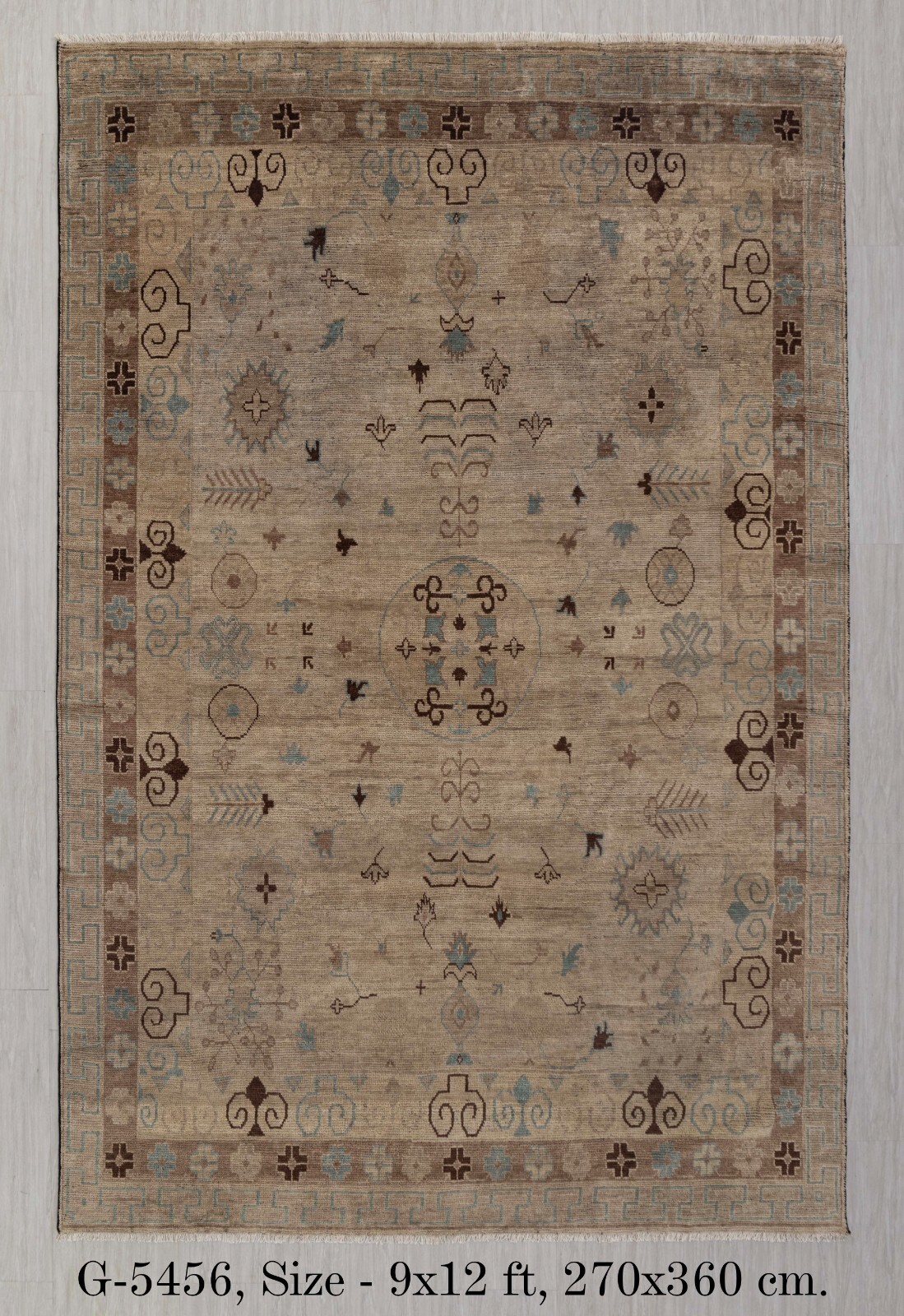 9×12 Beige Tan Khotan Soft Decorative Hand Knotted Oushak Style Rug