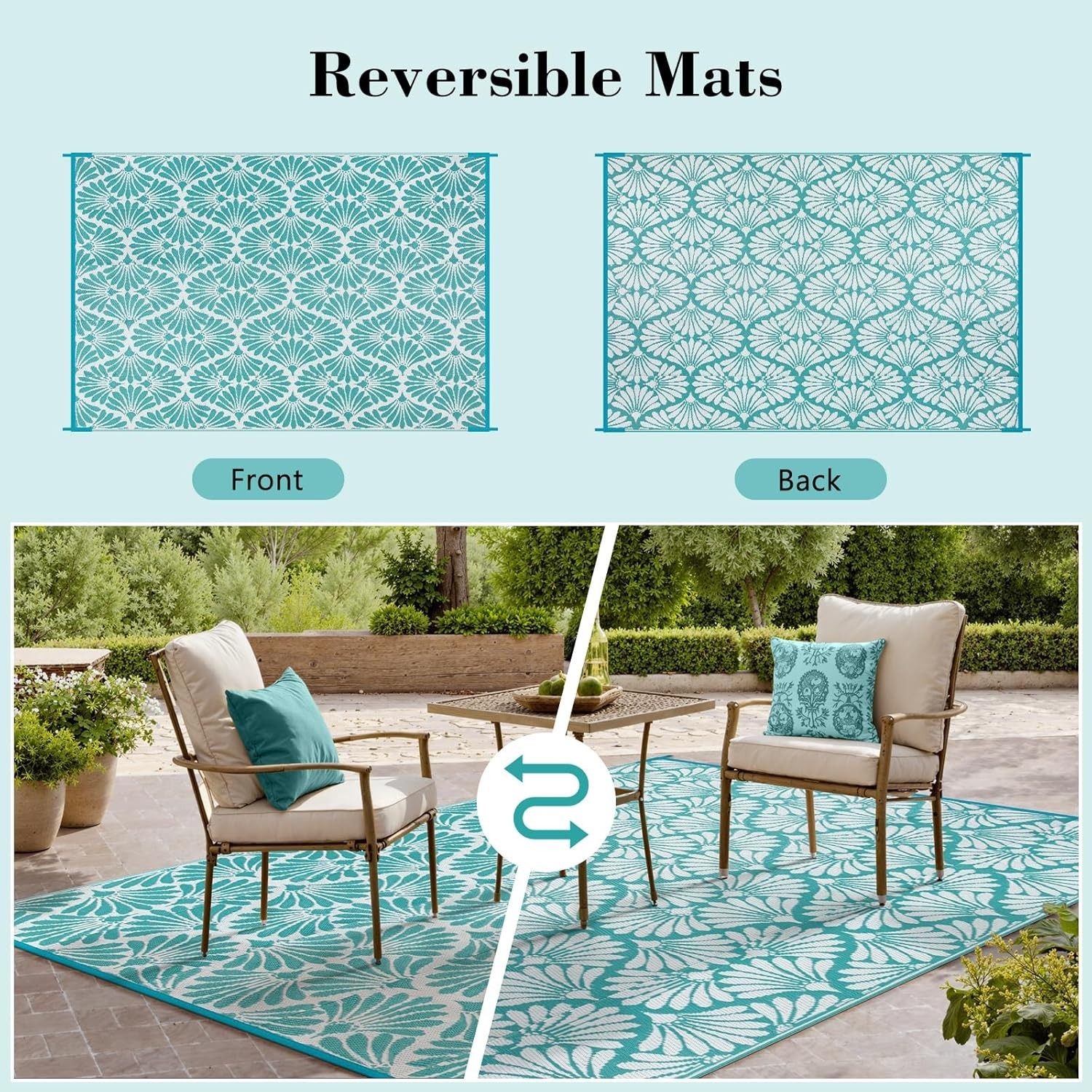 Outdoor Plastic Straw Rugs 8×10 Waterproof Patio Camping Picnic Porch Carpet Mat