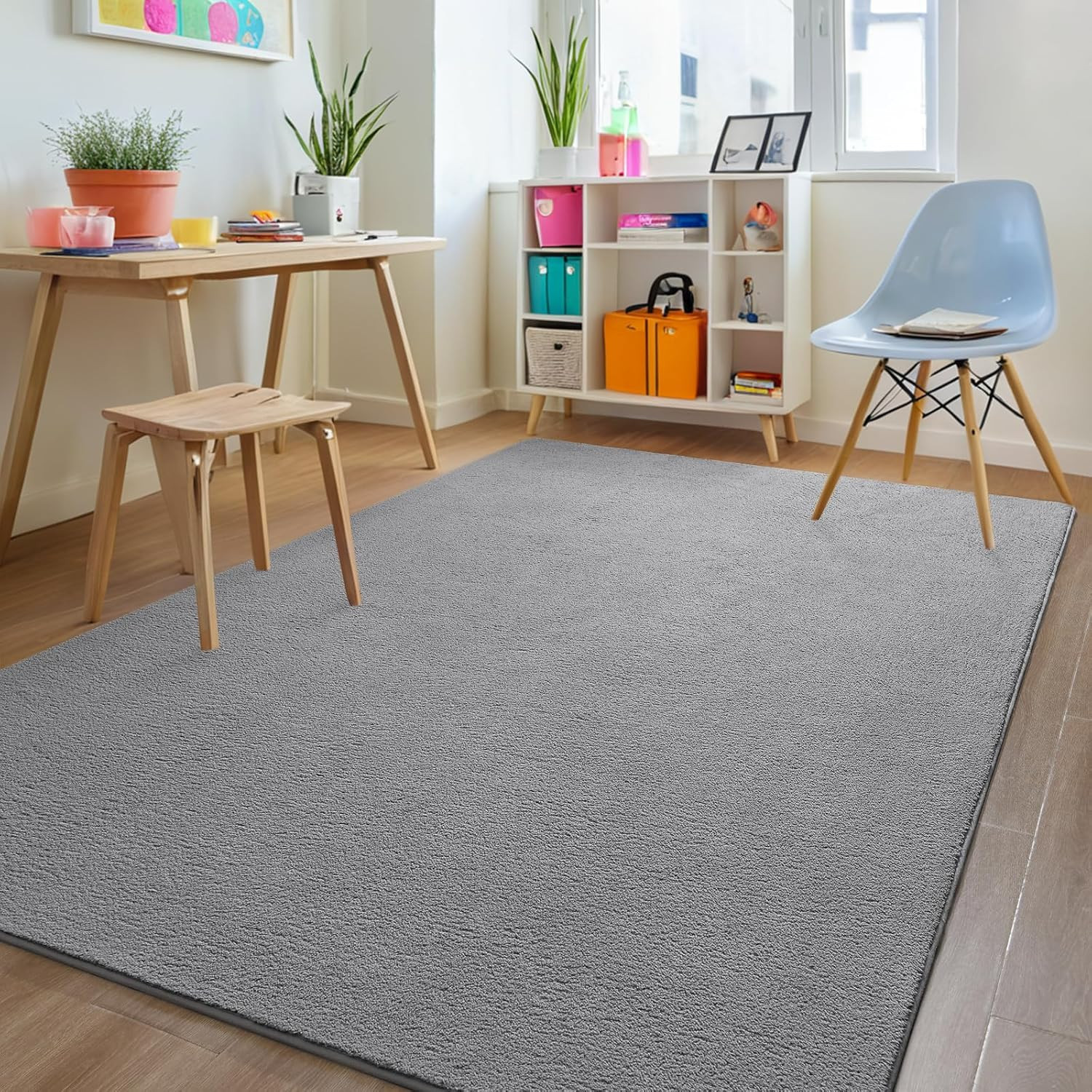 Gray Rugs for Bedroom Living Room, 4X6 Ft Grey Area Rug, Washable Memory Foam In