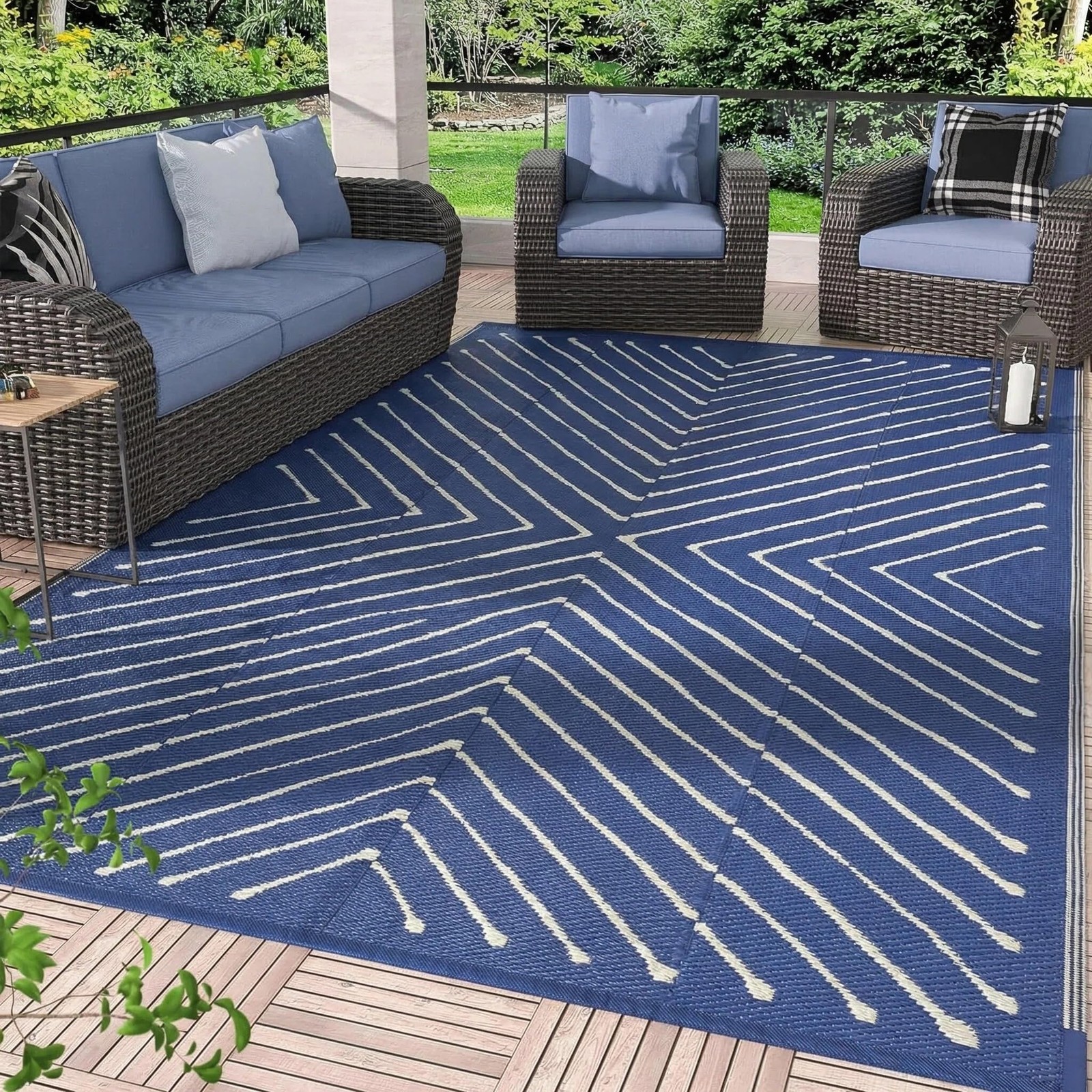 Striped 5×8 Outdoor Rug Waterproof Reversible Patio Mat, Portable Lightweight…