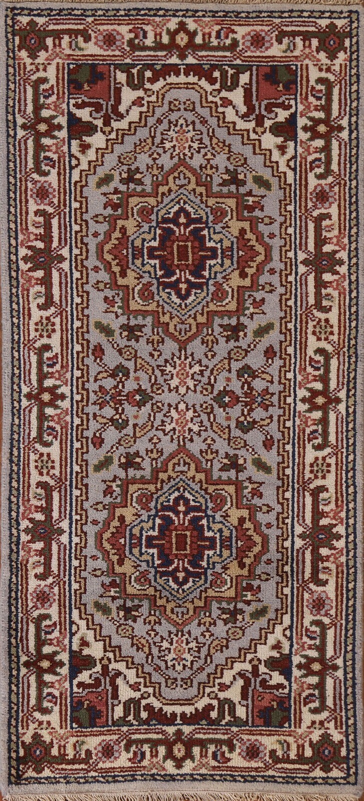 Light Blue Heriz Serapi Area Rug Narrow Runner 2′ 6″ x 6′ 0″ Handmade Carpet