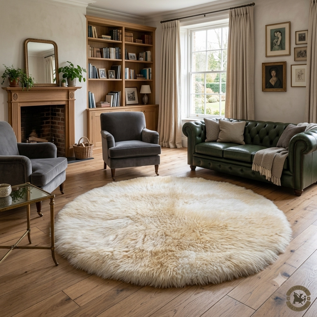 Natural Sheepskin Rug, Round Sheepskin Rug, White Sheepskin Rug for Living Room