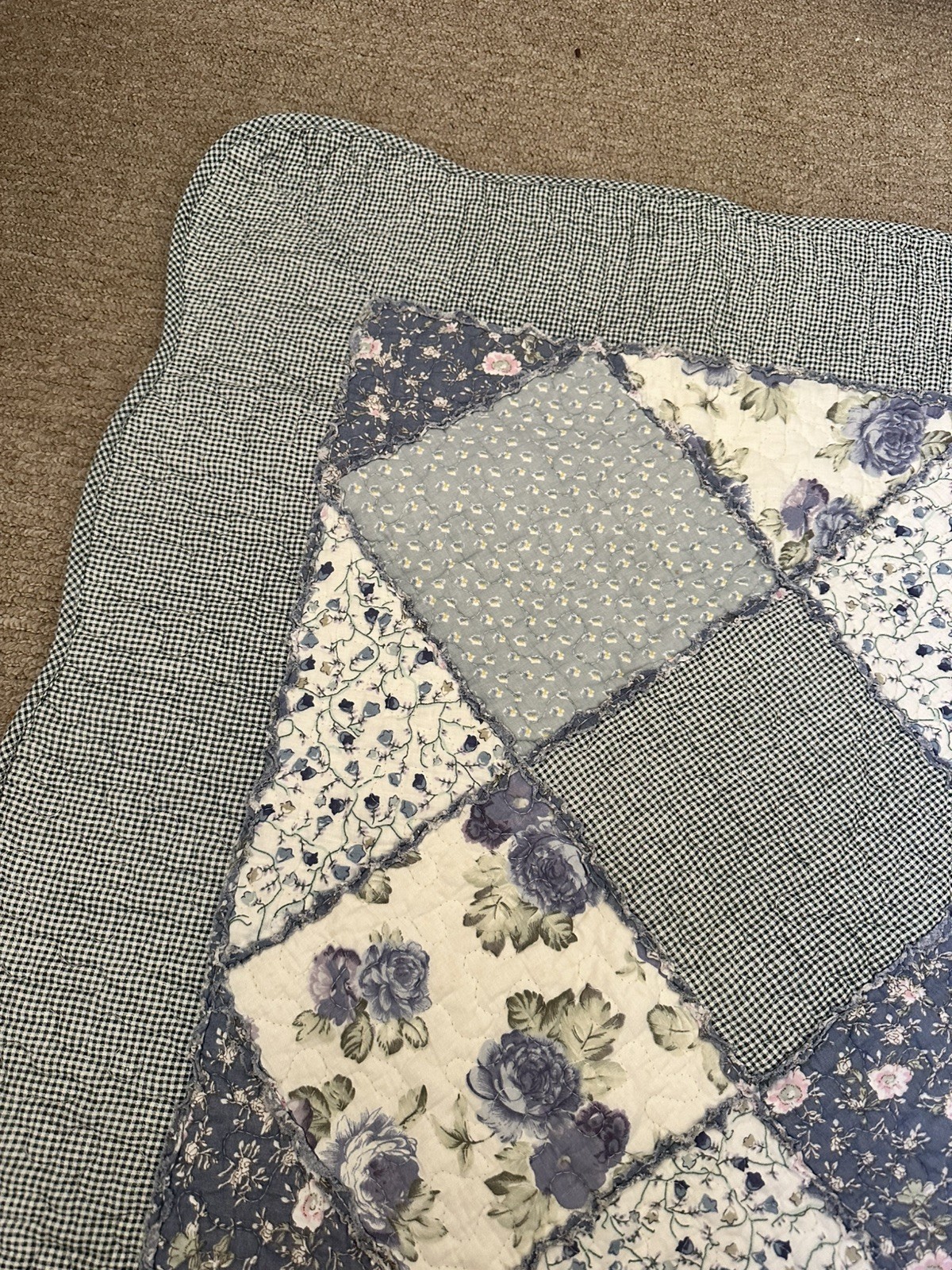 Vintage Handmade Quilted Square Rug shabby chic style- 85x85cm
