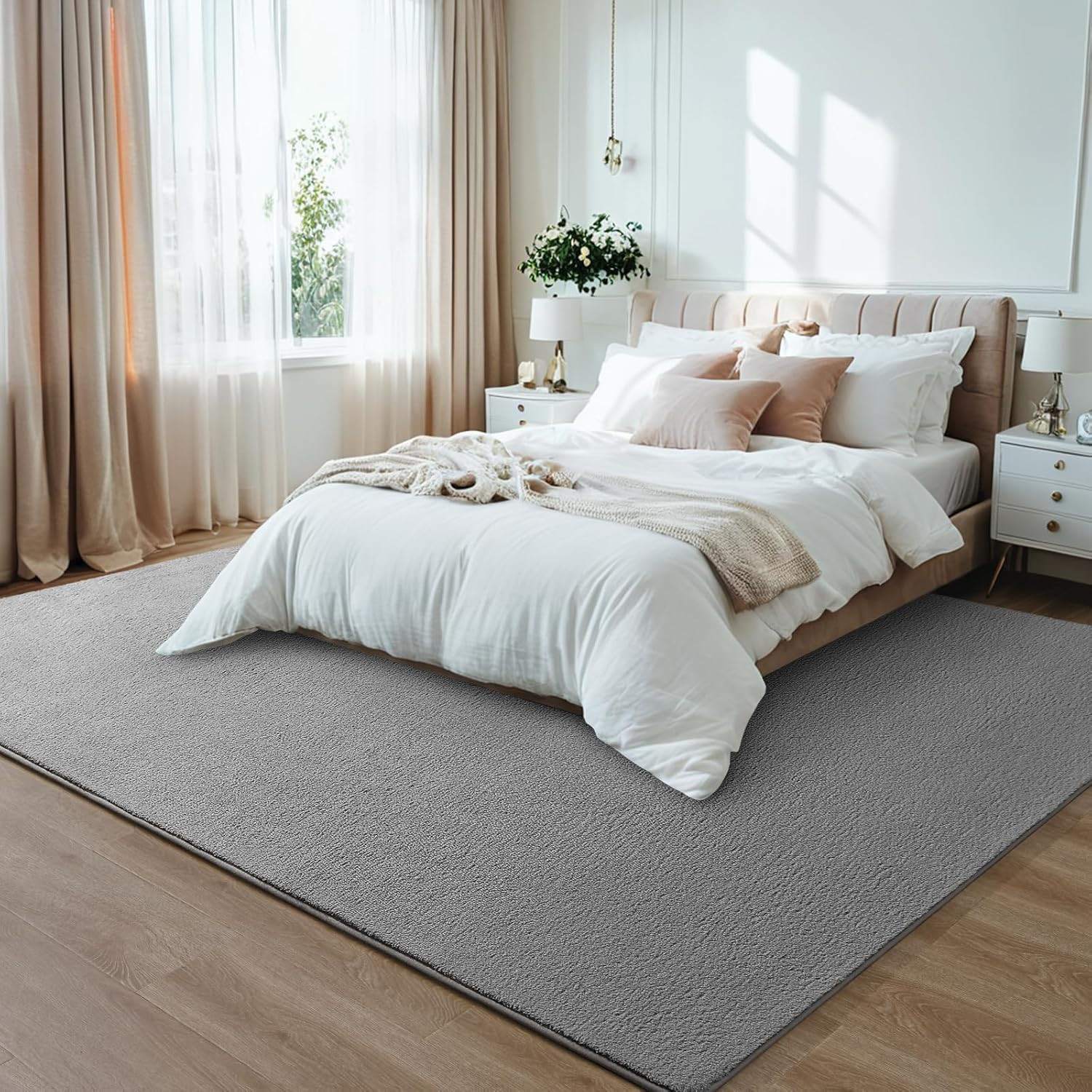 Gray Rugs for Bedroom Living Room, 4X6 Ft Grey Area Rug, Washable Memory Foam In