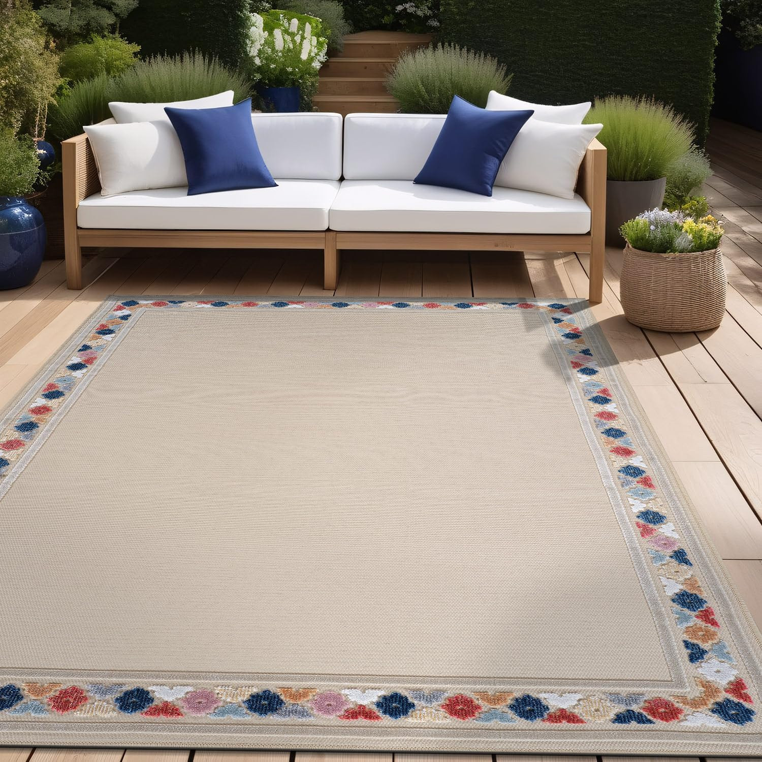 Outdoor Rug 9X12 Modern Bordered Large Area Rugs for Indoor and Outdoor Patio Ea