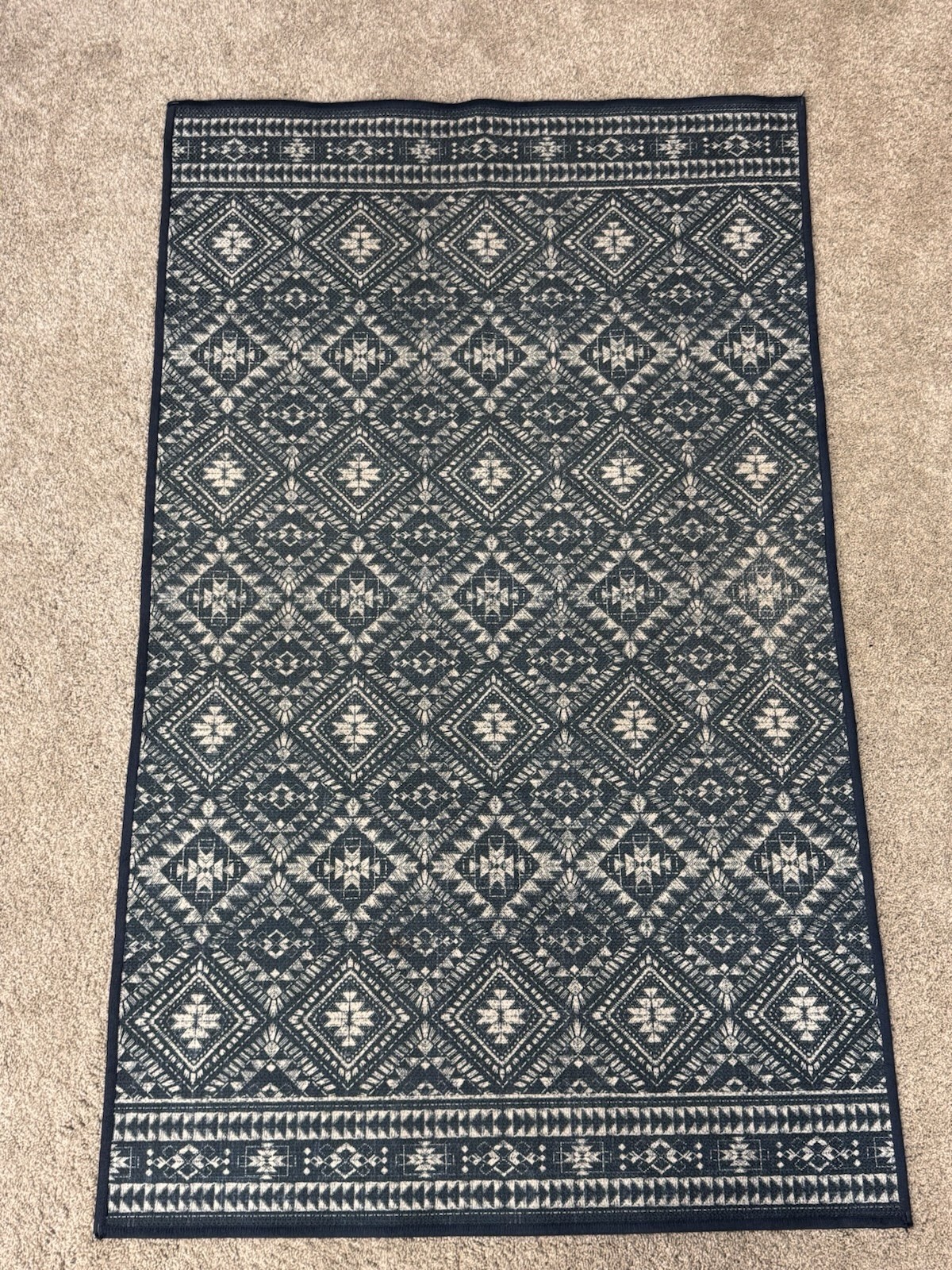 Ruggable Geometric Navy Blue Flat Woven Rug 3′ x 5′ Top Only No Pad lk Pendleton