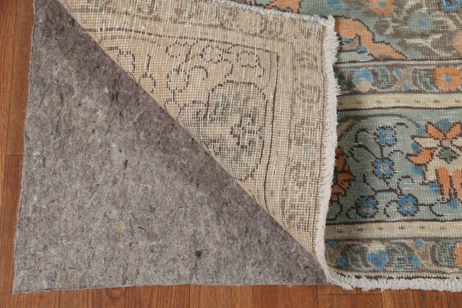 Sage Green Over-Dyed Wool Tebriz Vintage Handmade Living Room Area Rug 7×10
