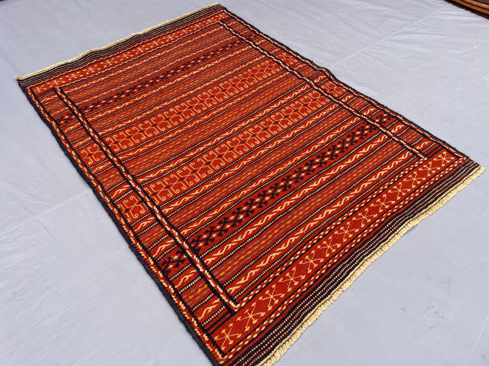 3’5 x 4’10 Ft Vintage Afghan Tribal Kilim Rug–Handmade Striped Flatweave Carpet