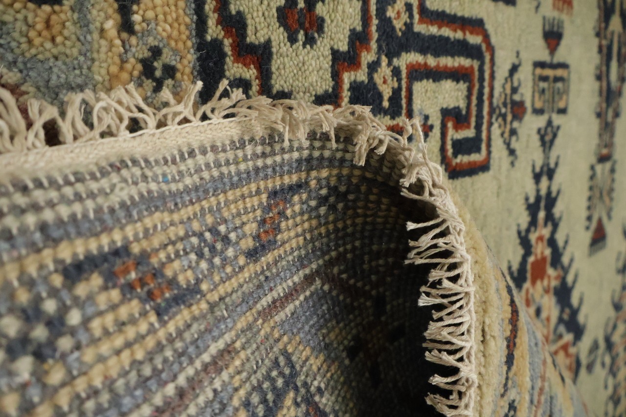 Geometric 5×6 Artisan Traditional Wool Area Rug in Green & Rust Tones