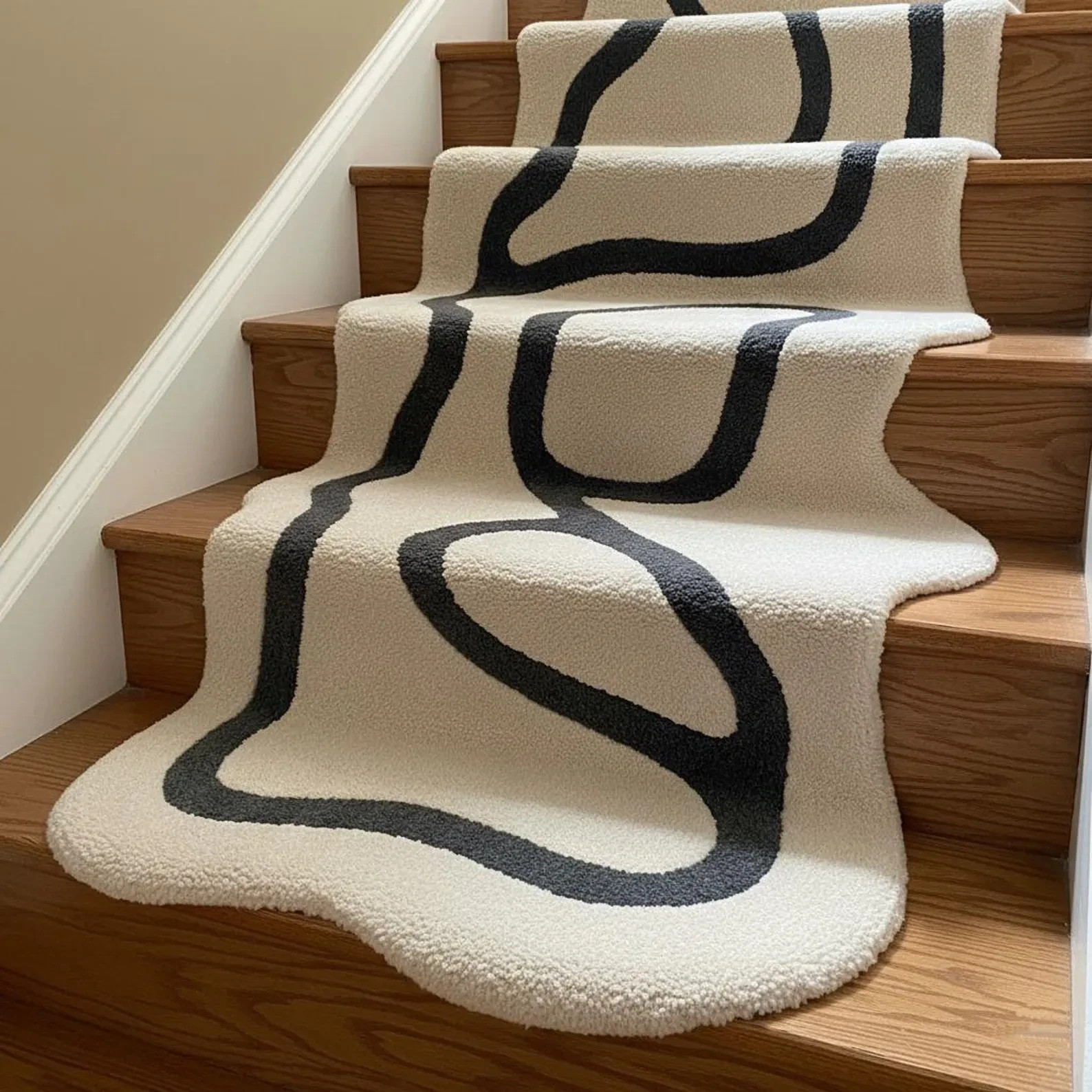 Modern Abstract Wave Runner Rug | Organic Flow Hand-Tufted Runner | Contemporary