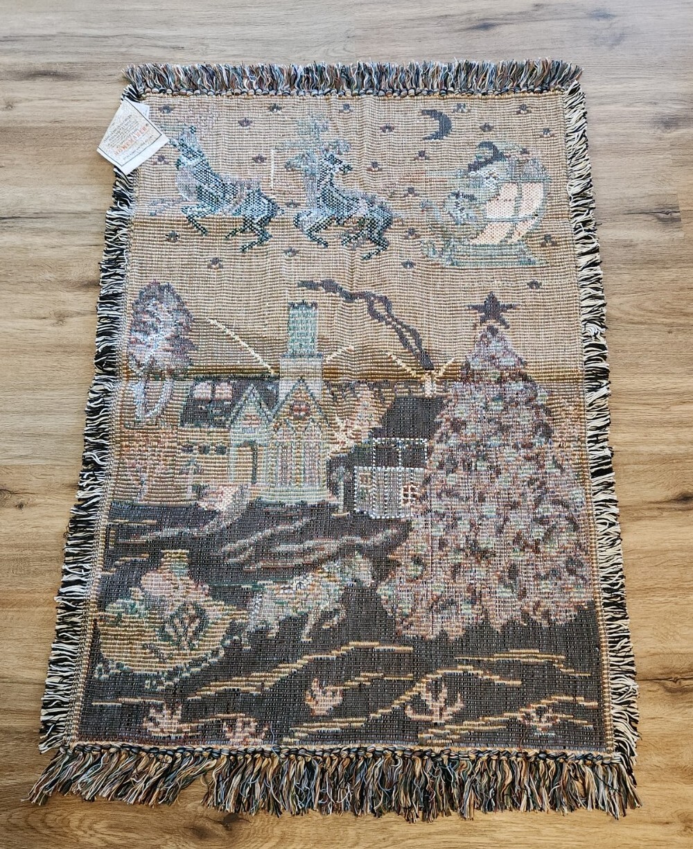 VTG 1994 Homemaker Here Come Santa Christmas Handwoven Rug 30×48 Holiday Cotton