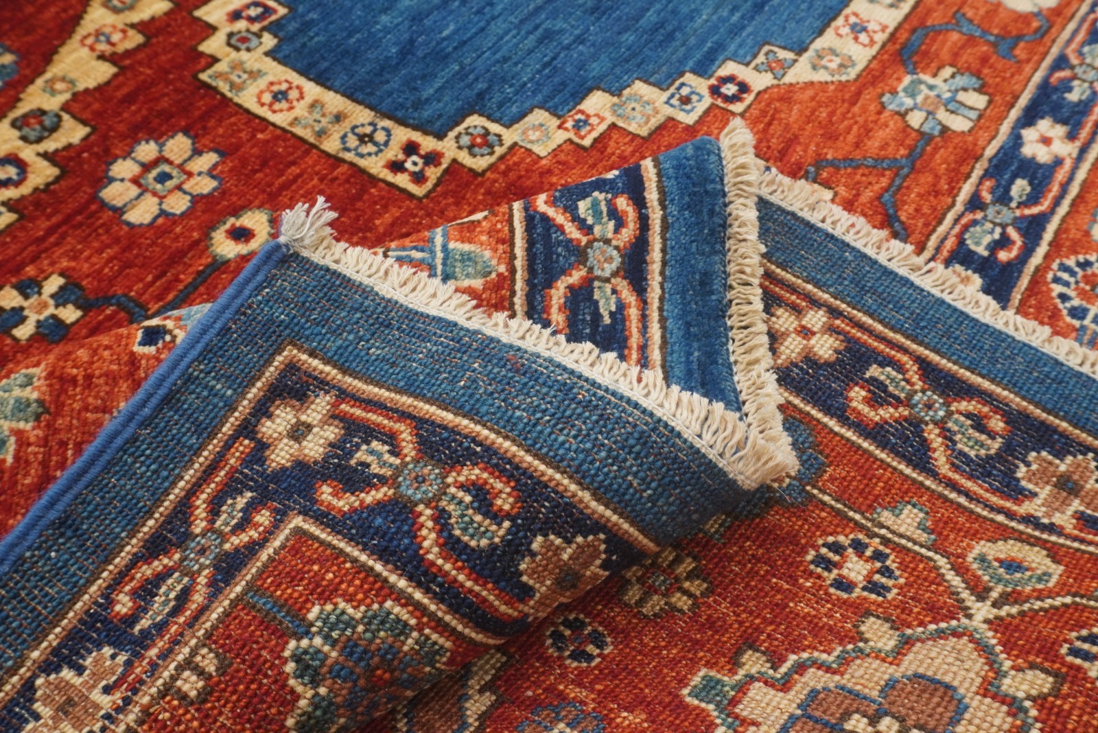 9×12 ft Blue Red Serapi Afghan Hand Knotted Wool Oriental Rug