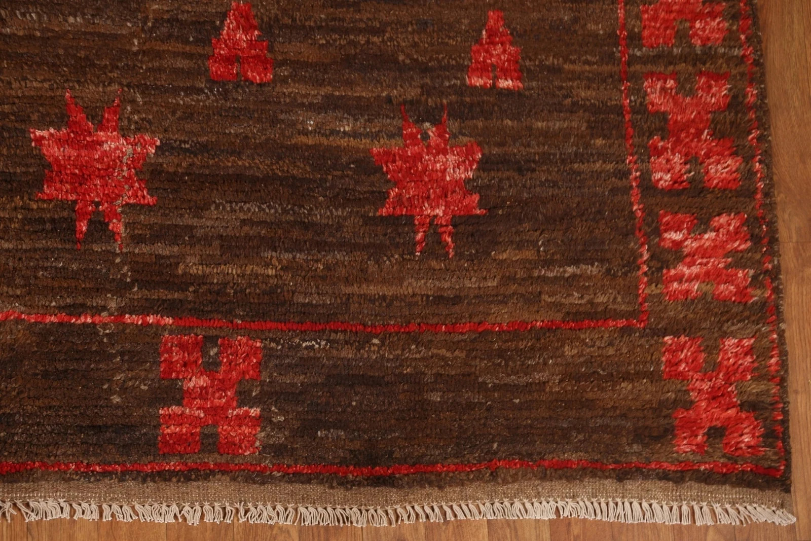 Dark Brown/ Red Geometric Moroccan Area Rug Handmade Living Room Carpet 8×10 ft
