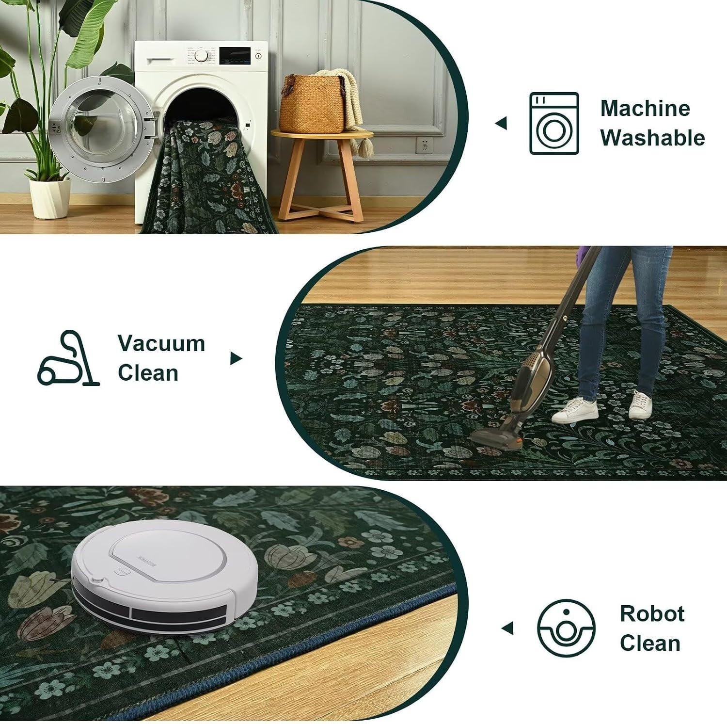 Durable 5×7 Vintage Floral Rug – Low Pile & Easy to Clean for High Traffic Areas