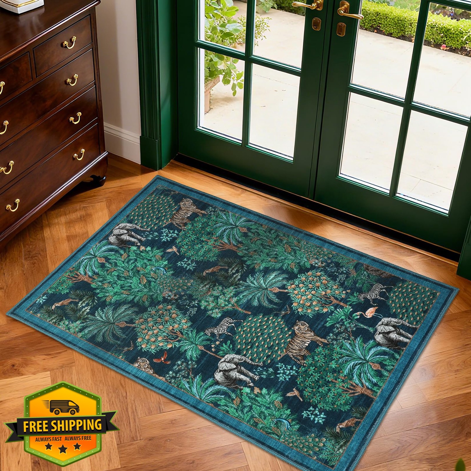 GarveeHome Blue Jungle Rug 2’x3′