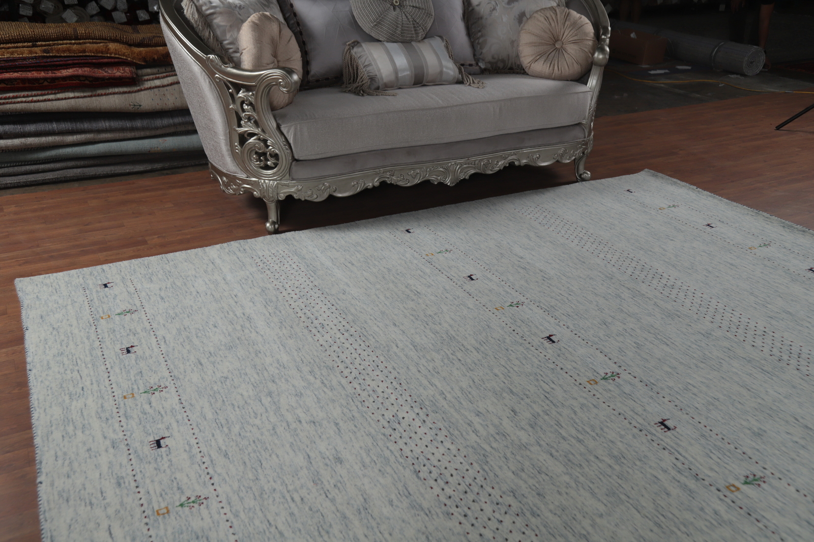 Ivory/ Blue Gabbeh Area Rug Hand-knotted Wool Rug 8×10 ft for Living Room