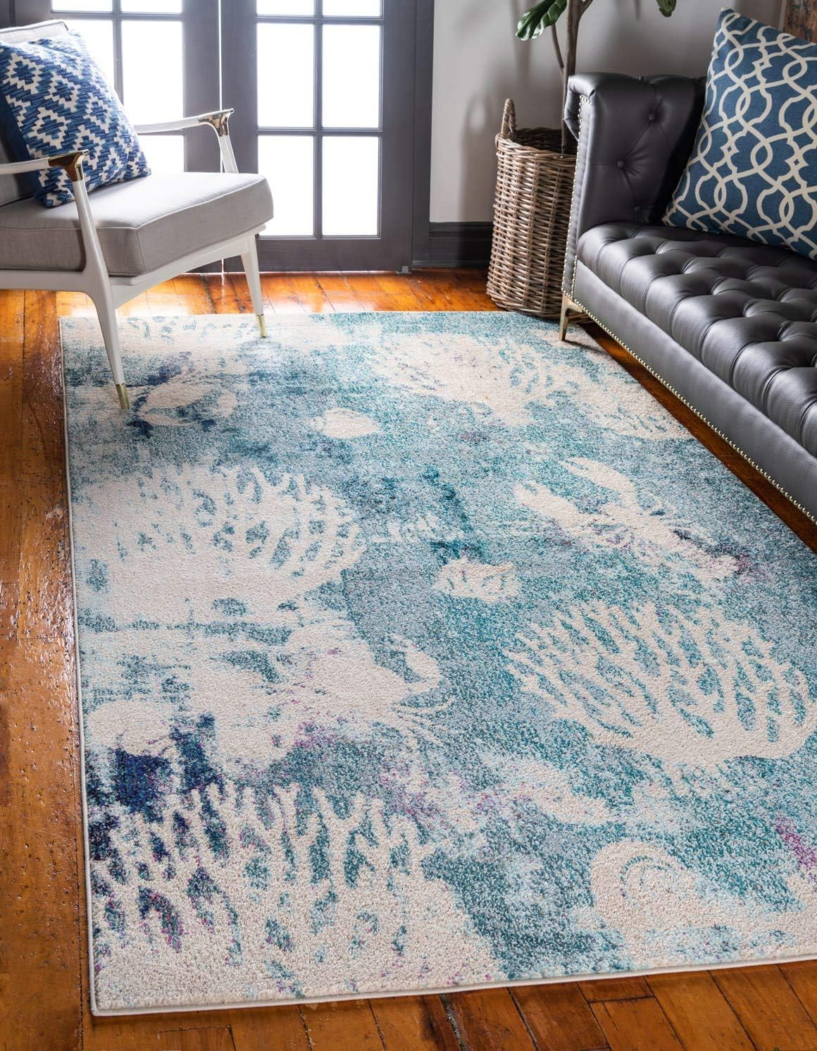 Coastal Modern Light Blue Lobster Shells Area Rug 8′ x 10′ – Positano Collection