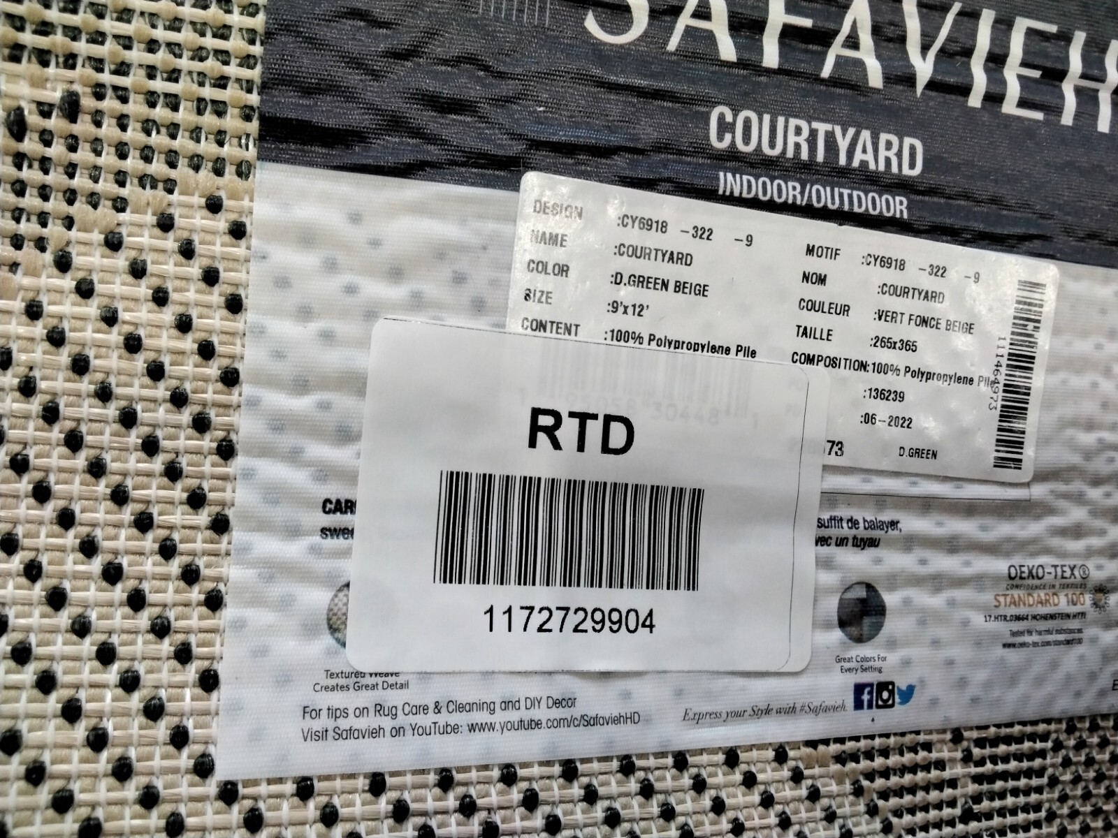 DARK GREEN / BEIGE 9′ X 12′ Damaged Rug, Reduced Price 1172729904 CY6918-322-9