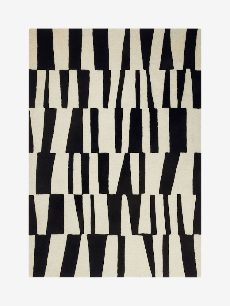 Modern Black White Tufted Wool Rug Abstract Handmade Area Carpet Decor
