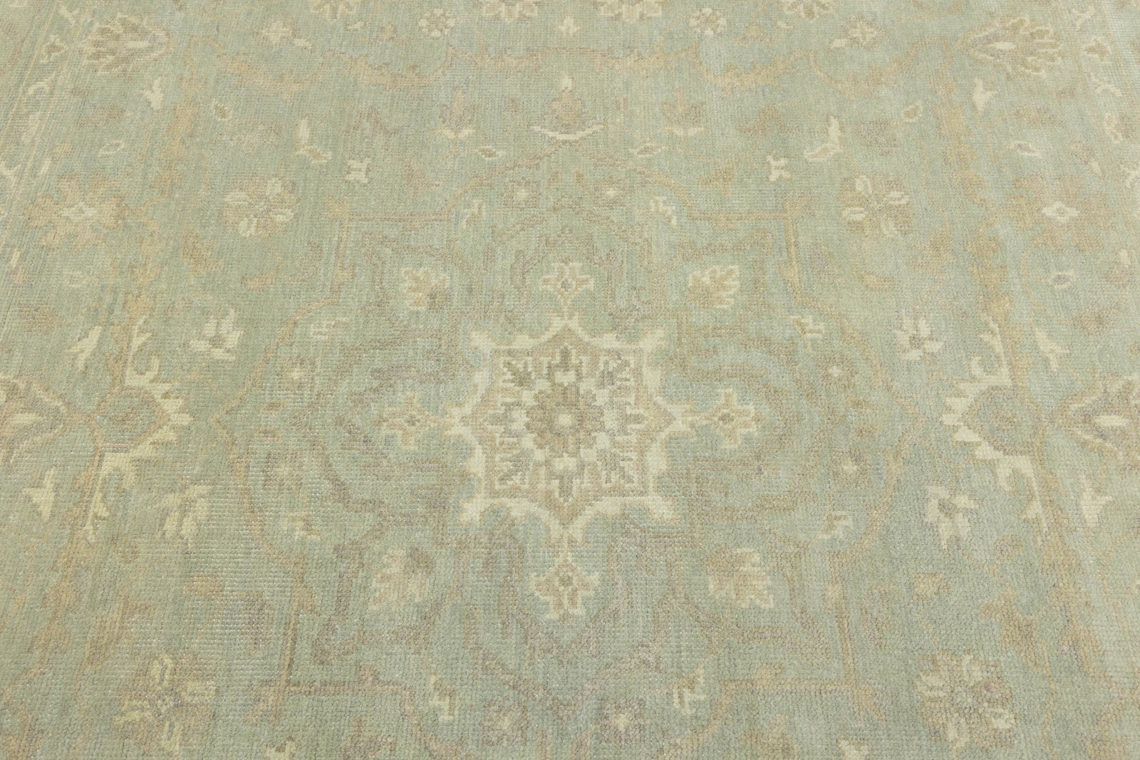 8×8 ft Handmade Floral Transitional Square Oriental Rug Muted Aqua Green Carpet