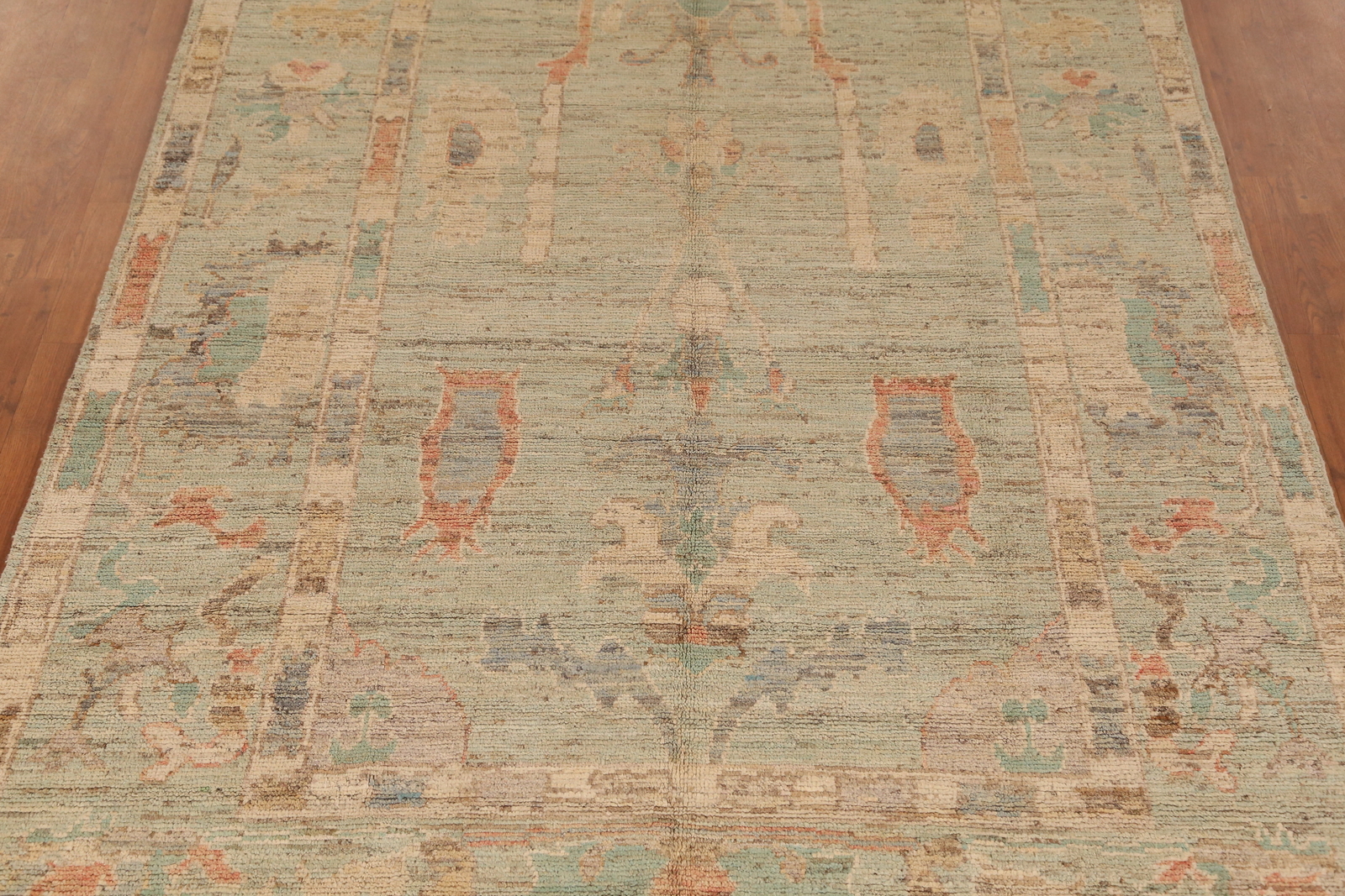 Vegetable Dye Traditional Oushak Turkish Area Rug Hand-Knotted Green 7×10 ft