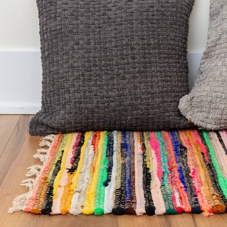 Hand Made Eco Friendly Recycled Braided Multicolor Chindi Cotton Rugs Chindi Rag