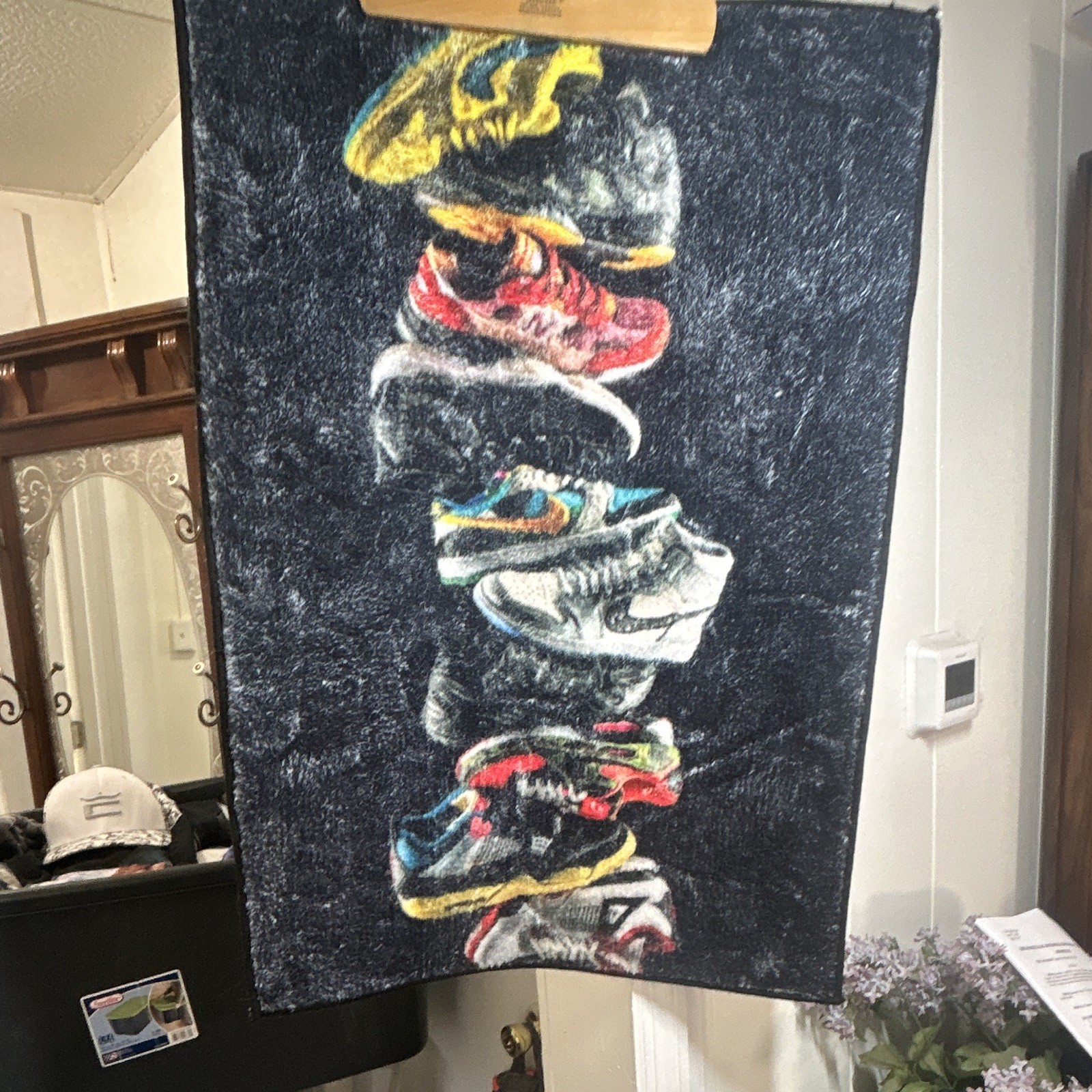Sneakers Graphic Modern Rectangle Area Rug, Black/Multicolor 20X30