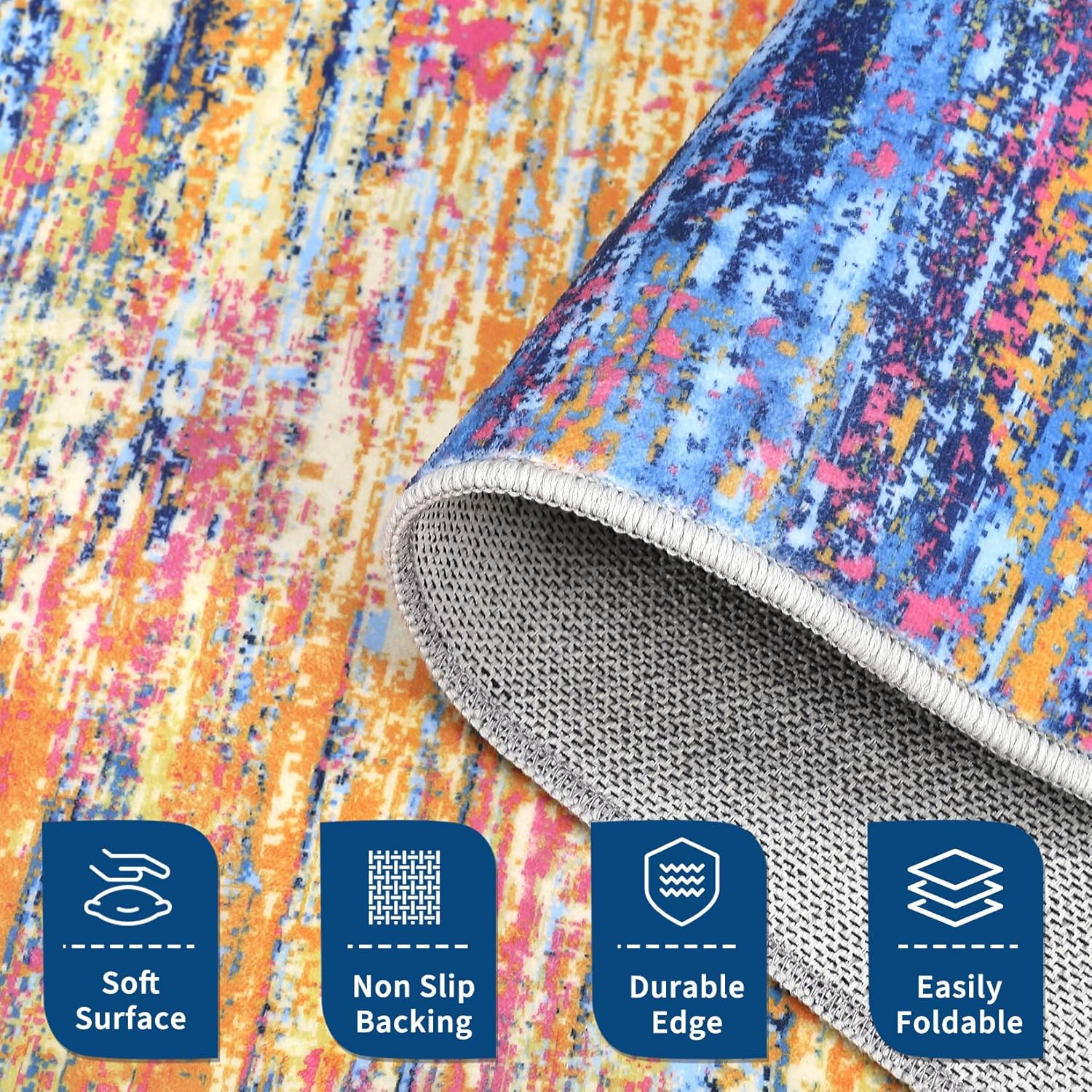 Stylish 8×10 Washable Abstract Rug – Soft, Stain Resistant, Non-Slip Design