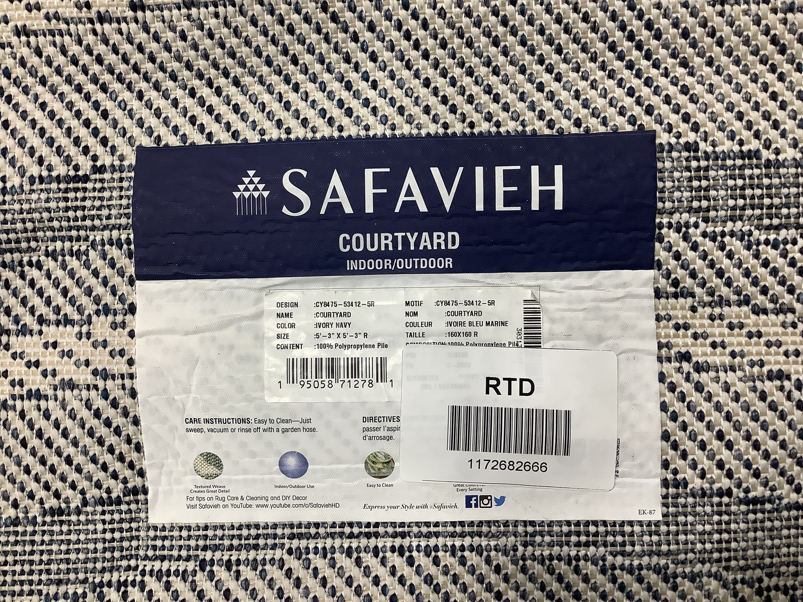 IVORY / NAVY 5′-3″ x 5′-3″ Flaw in Rug, Reduced Price 1172682666 CY8475-53412-5R