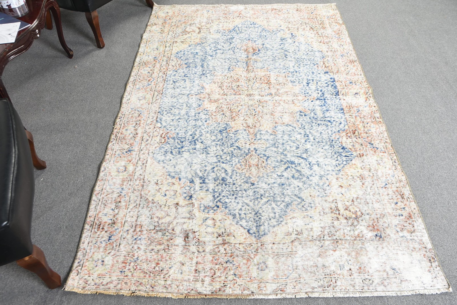 Vintage Turkish Rug 5×8,2 ft (151×249 cm), Blue Ikat Rug