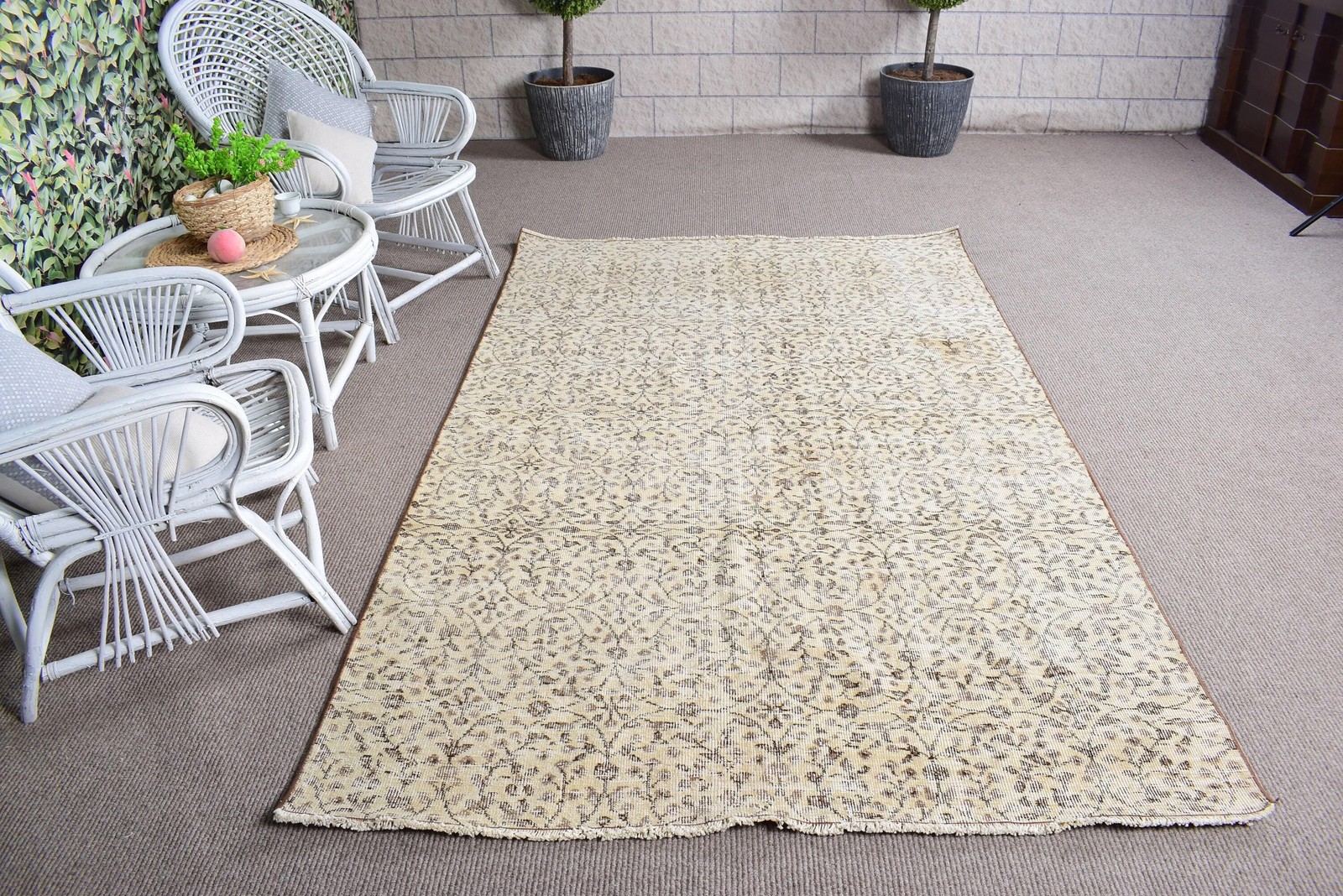 5×8,1 ft Vintage Rug, Turkish Large Rug, Brown White Ombré Rug