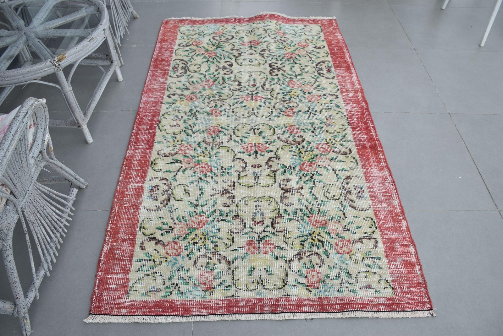 3,8×6,4 ft Area Vintage Turkish Rug, Red Moroccan Wool Rug