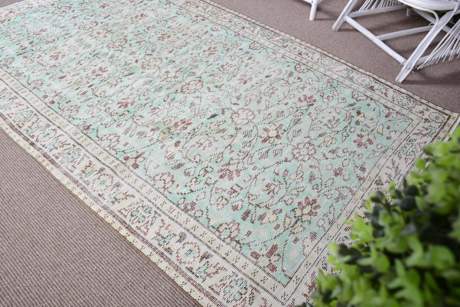 Vintage Rug 4,6×7,7 ft (140×234 cm), Blue Solid Turkish Rug