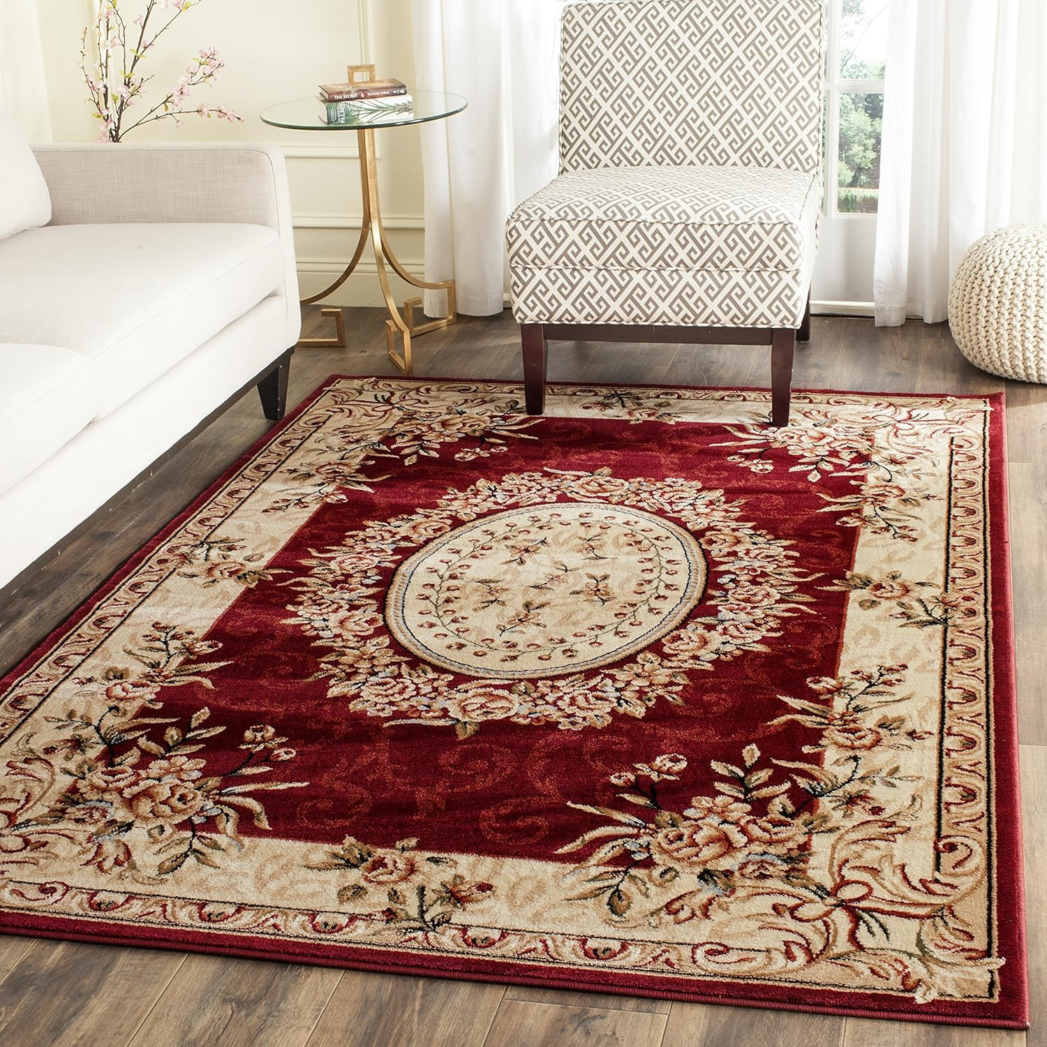Lyndhurst 6′ x 9′ Red & Ivory Area Rug, Traditional Medallion, Easy Care