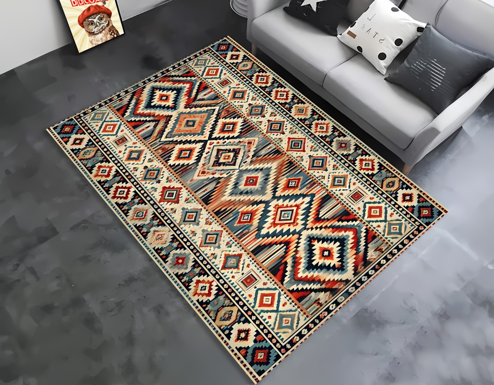 Perfectly Symmetrical Kilim-Style Rug with Ethnic Motifs, Sharp and Detailed rug