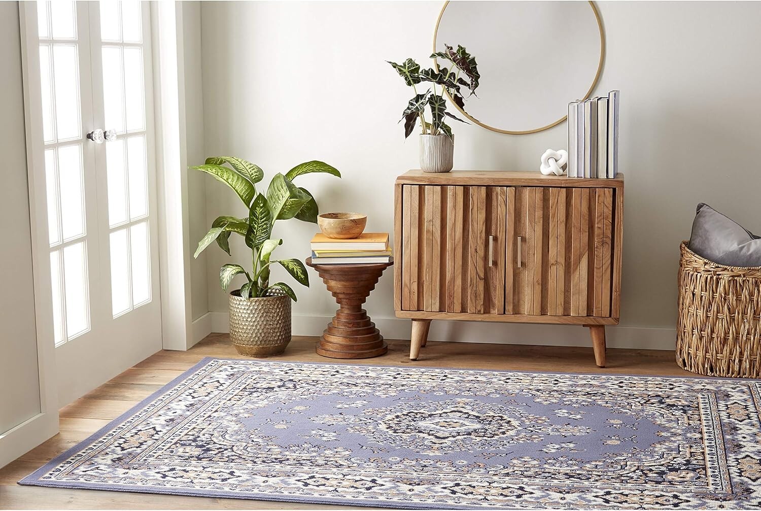 Premium Sakarya Traditional Medallion Border Area Rug, Country Blue, 5’2″X7’4″ R