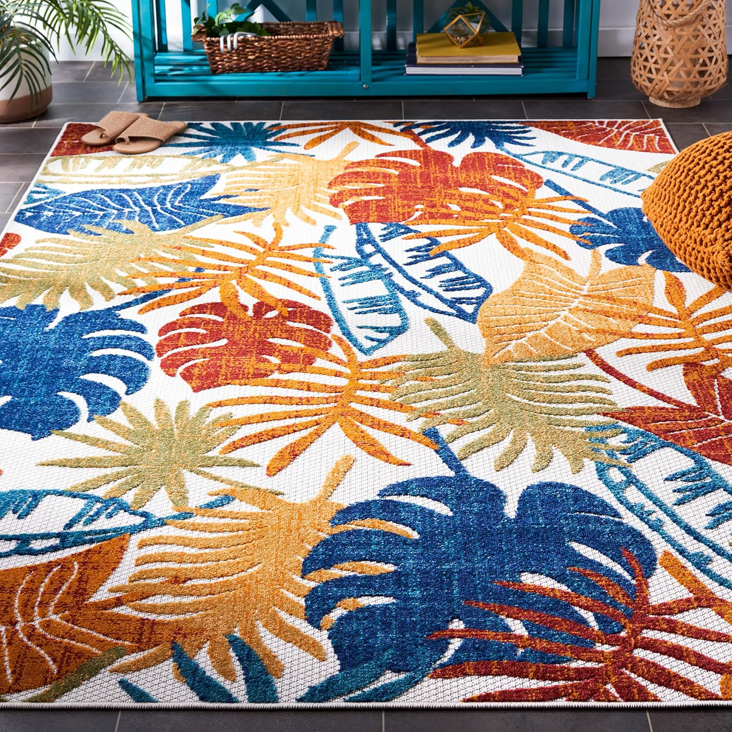 SAFAVIEH Washable Rug Outdoor Cabana Collection – 4′ X 6′, Cream & Red, Non-Shed