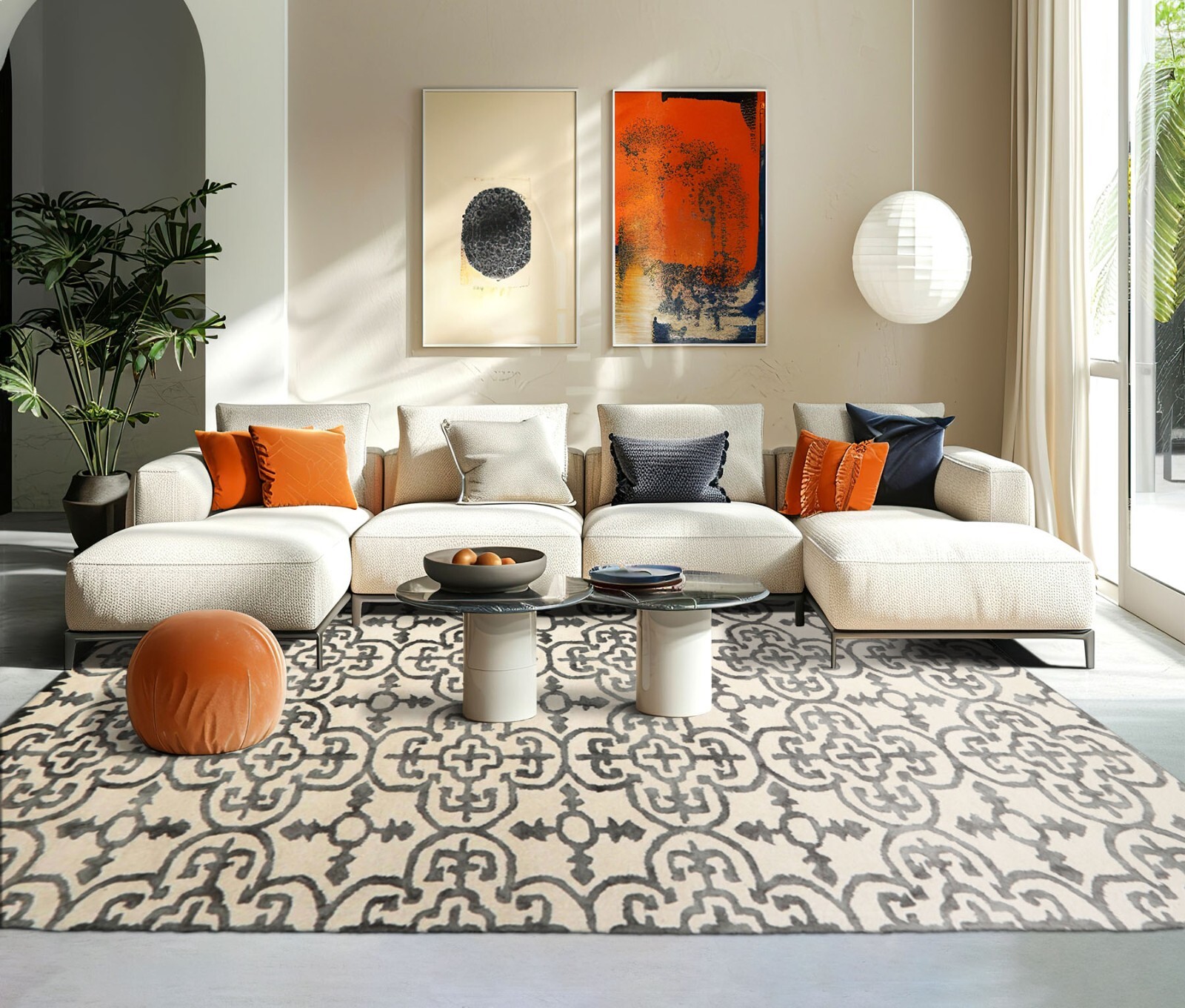 LoomBloom Multi Sizes Ivory Transitional Boho Hand Tufted Geometric Wool Rug