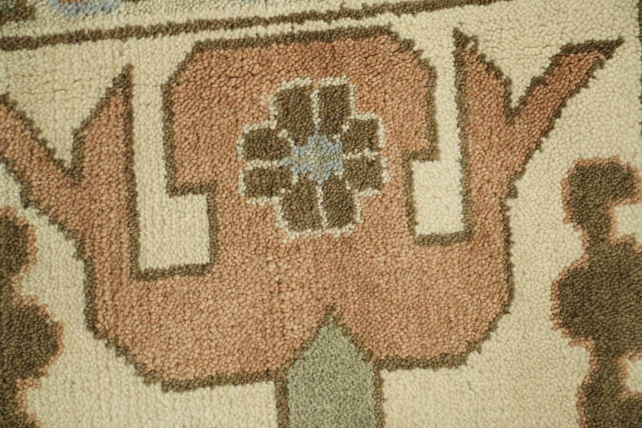 Oushak Textured Beige and Green Traditional 12×11 Large Hand-Knotted Area Rug