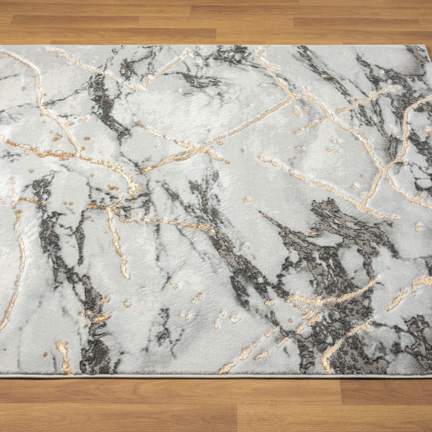 Luxe Weavers Ivory Gold 4X5 Marble Abstract Area Rug 2150 Ivory 4X5