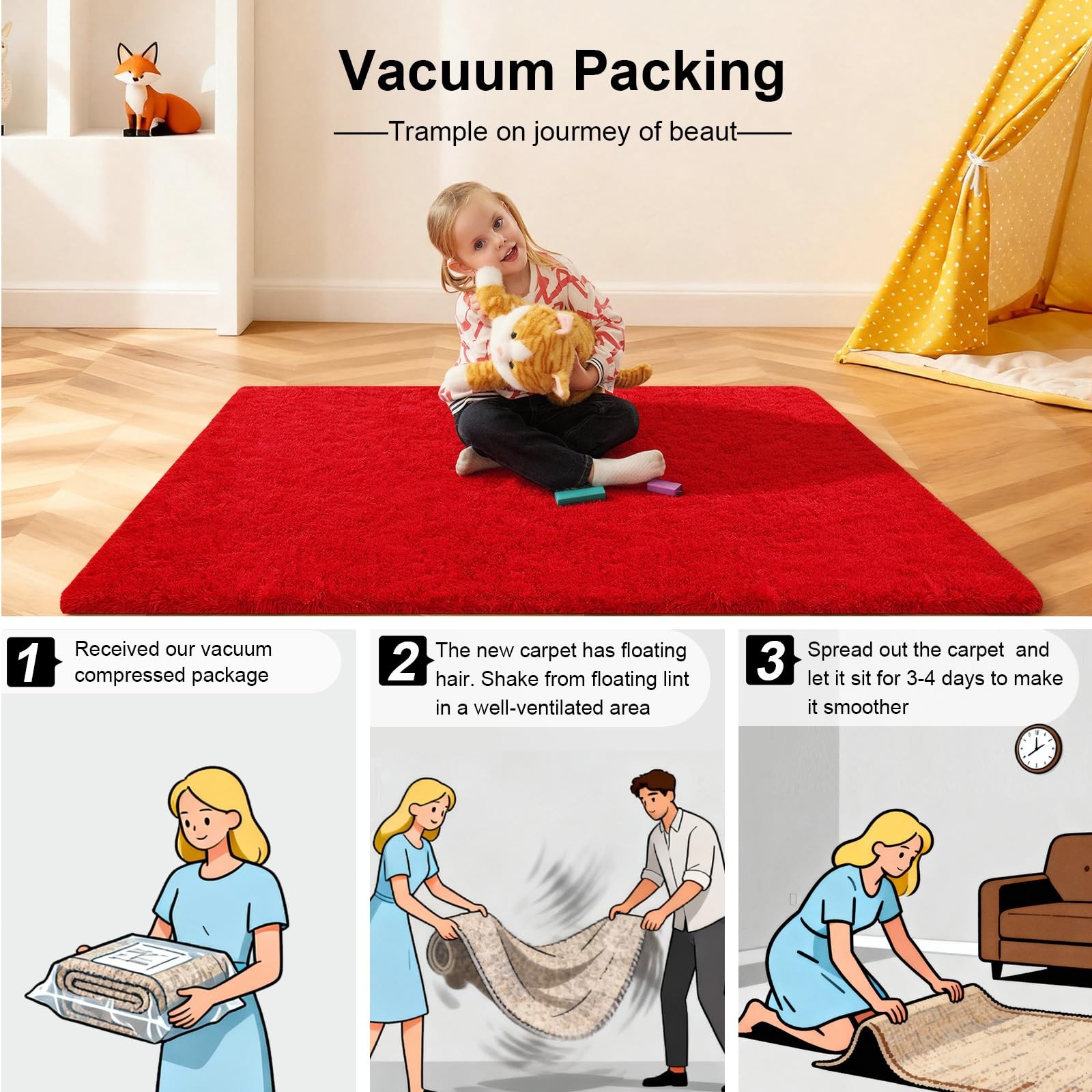 Ehayx Red Rugs for Bedroom, 2×3 Fluffy Area Rugs for Living Room, Small Fuzzy…