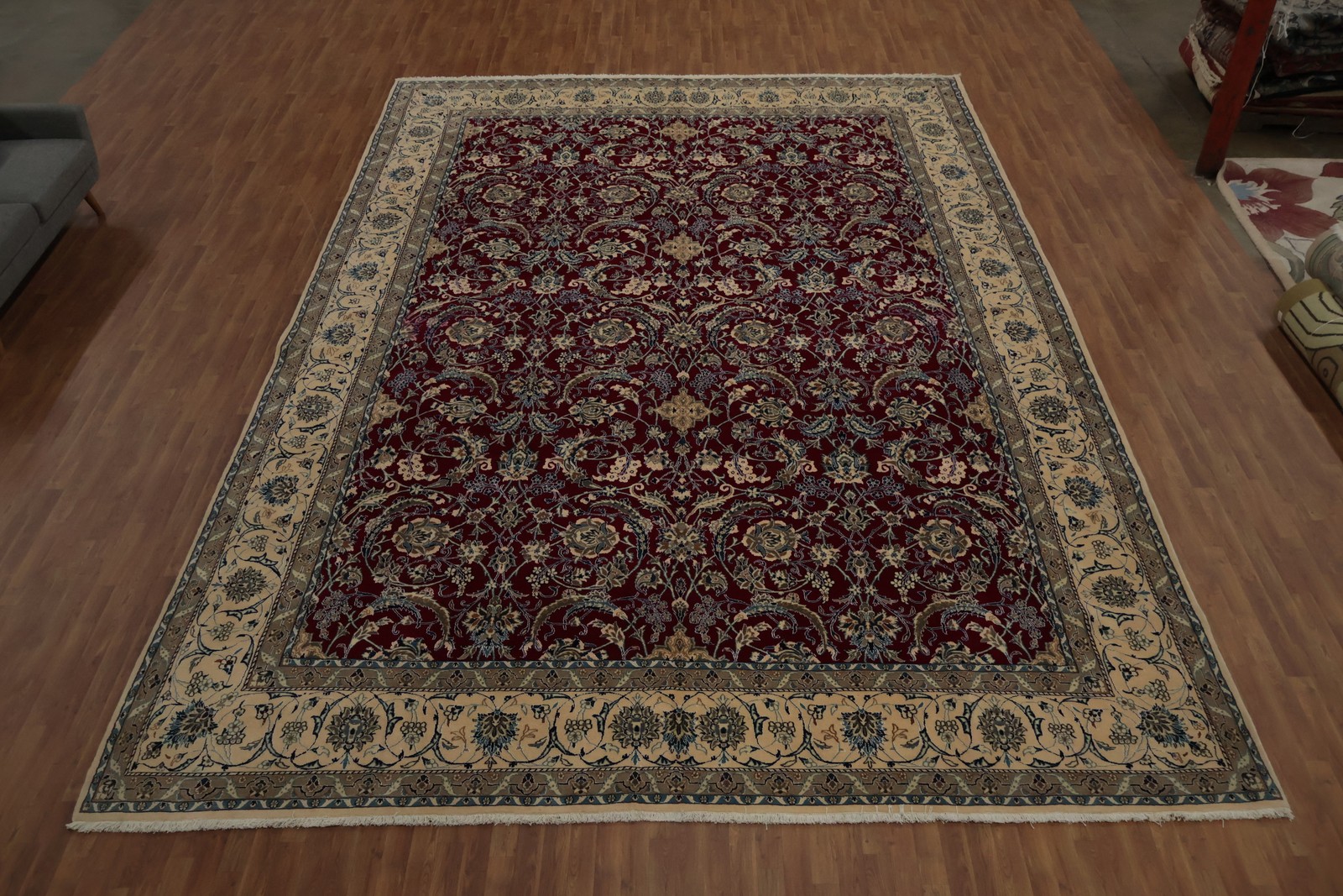 Intricate Burgundy Dining Room Rug 13×19 Palace Size Hand-made Home Decor Carpet