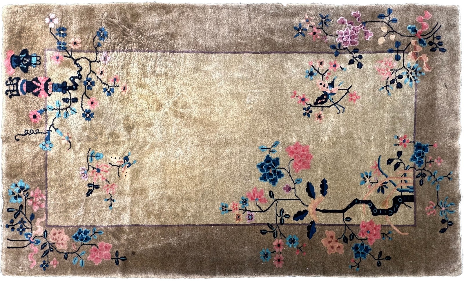4X7 Antique Art Deco Rug Beige Walter Nichols Tree of Life 125cm x 204cm C.1920