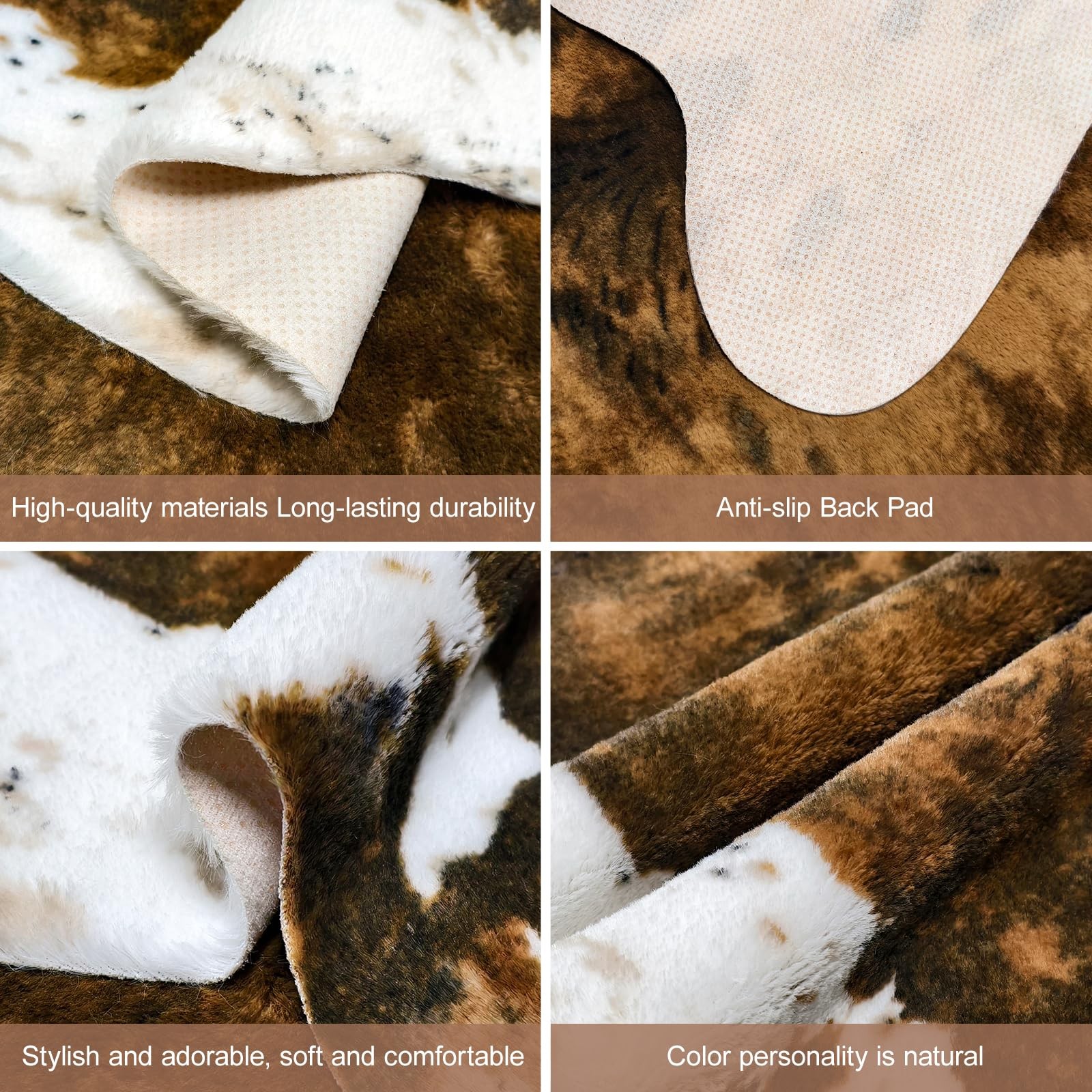 Premium Faux Cowhide Leopard Animal Print Area Rug Washable Brown 4.6×5.2 FT