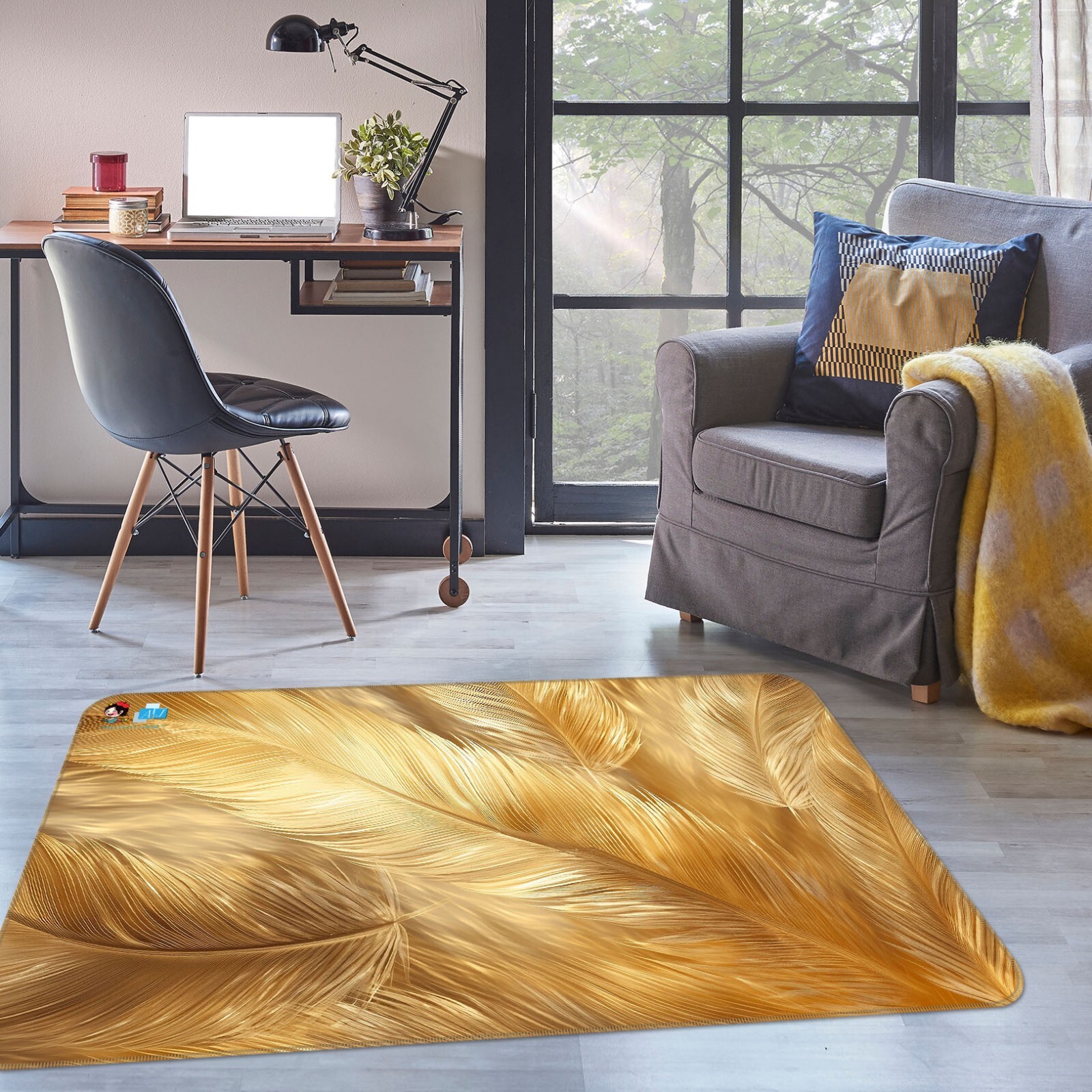 3D Golden Feather K099 Non Slip Rug Mat Elegant Photo Carpet Panda