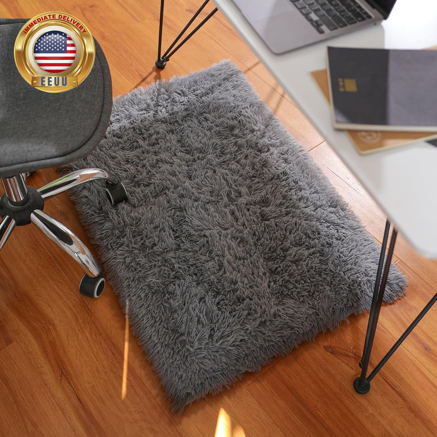 Small Rug Upgrade Non Slip Throw Bedside Area Rugs, Fluffy Soft Grey Mini Bedroo