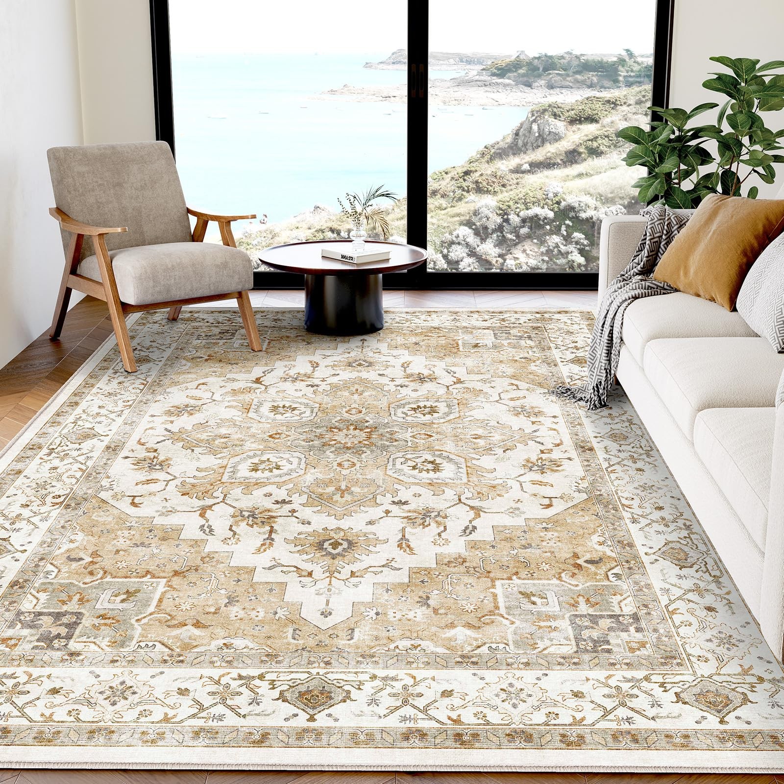 5×7 Area Rugs, Washable Living Room Rug Low-Profile with Non-Slip Backing & D…