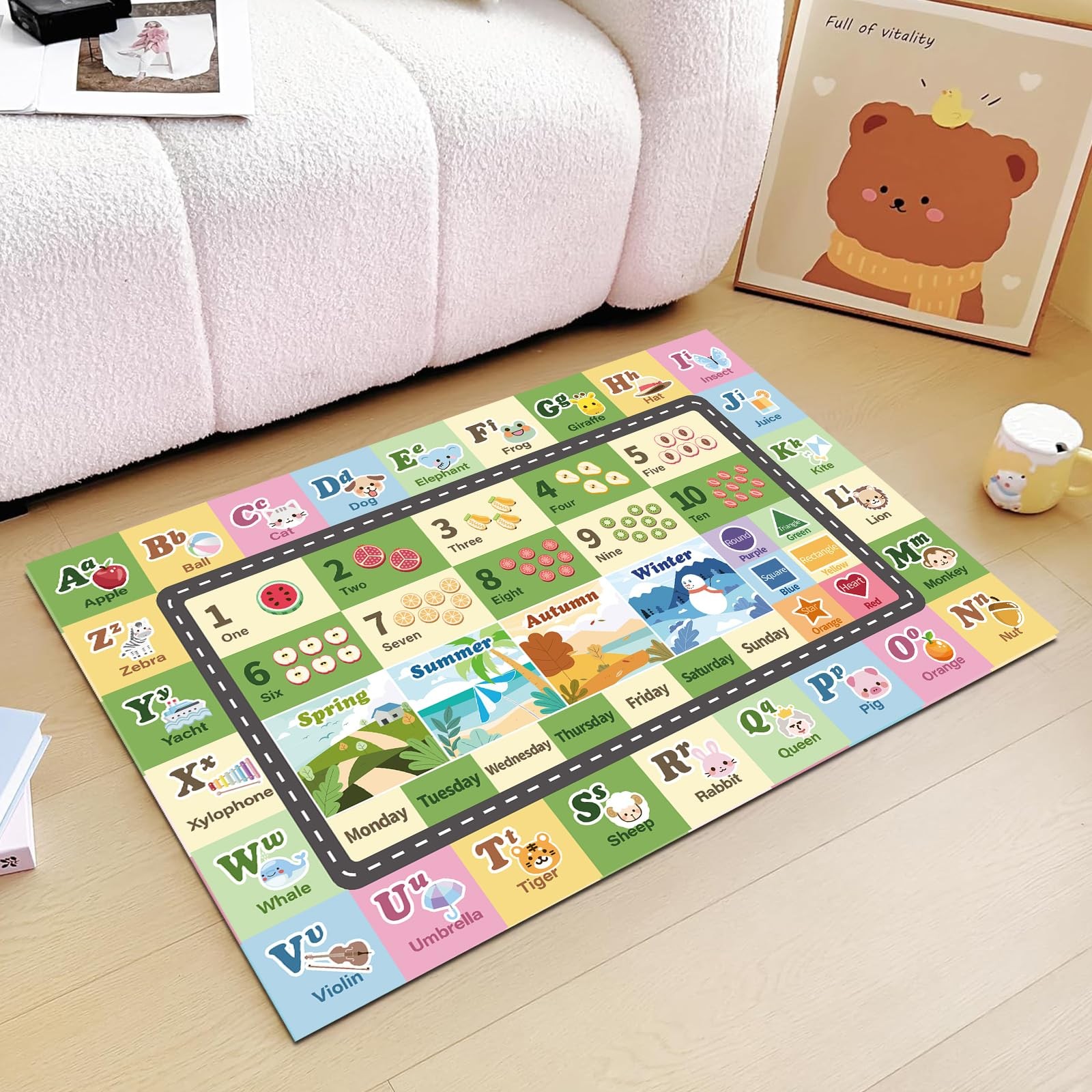 Kids ABC Rug 3’x5′ Green Washable Playmat for Playroom, Classroom – Non-Slip