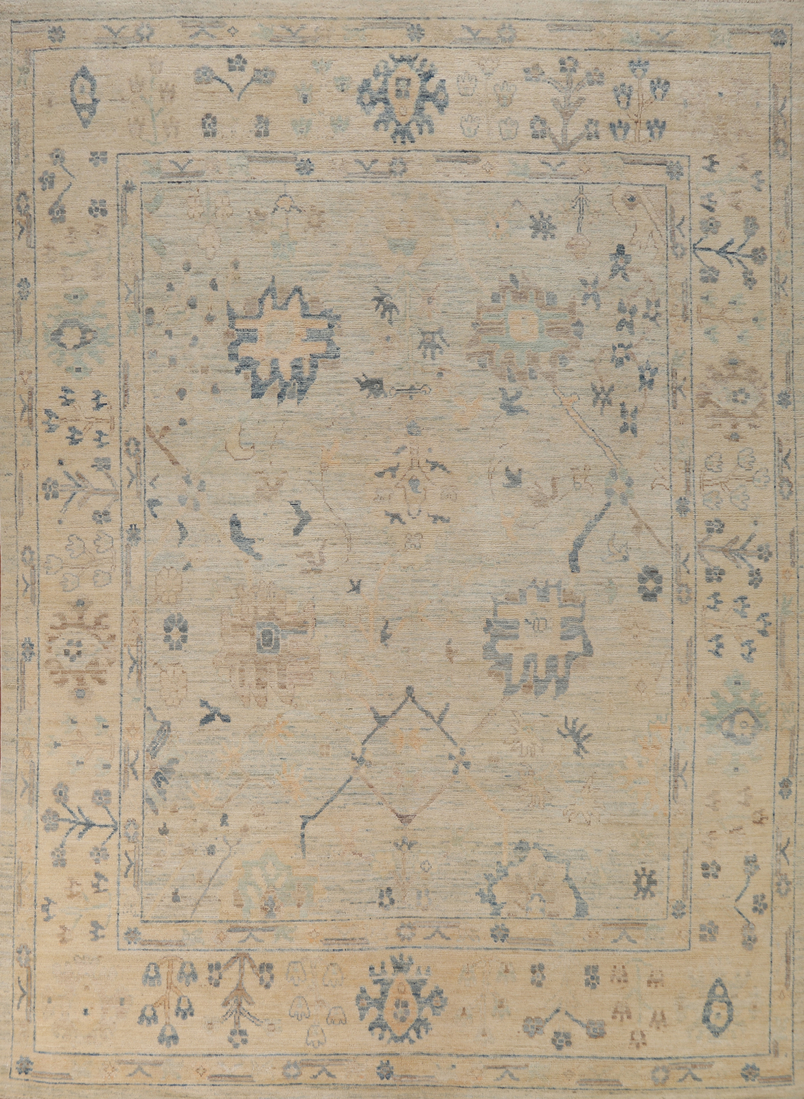 Turkish Oushak Vegetable Dye Area Rug Beige Hand-knotted Room Size Carpet 8×10